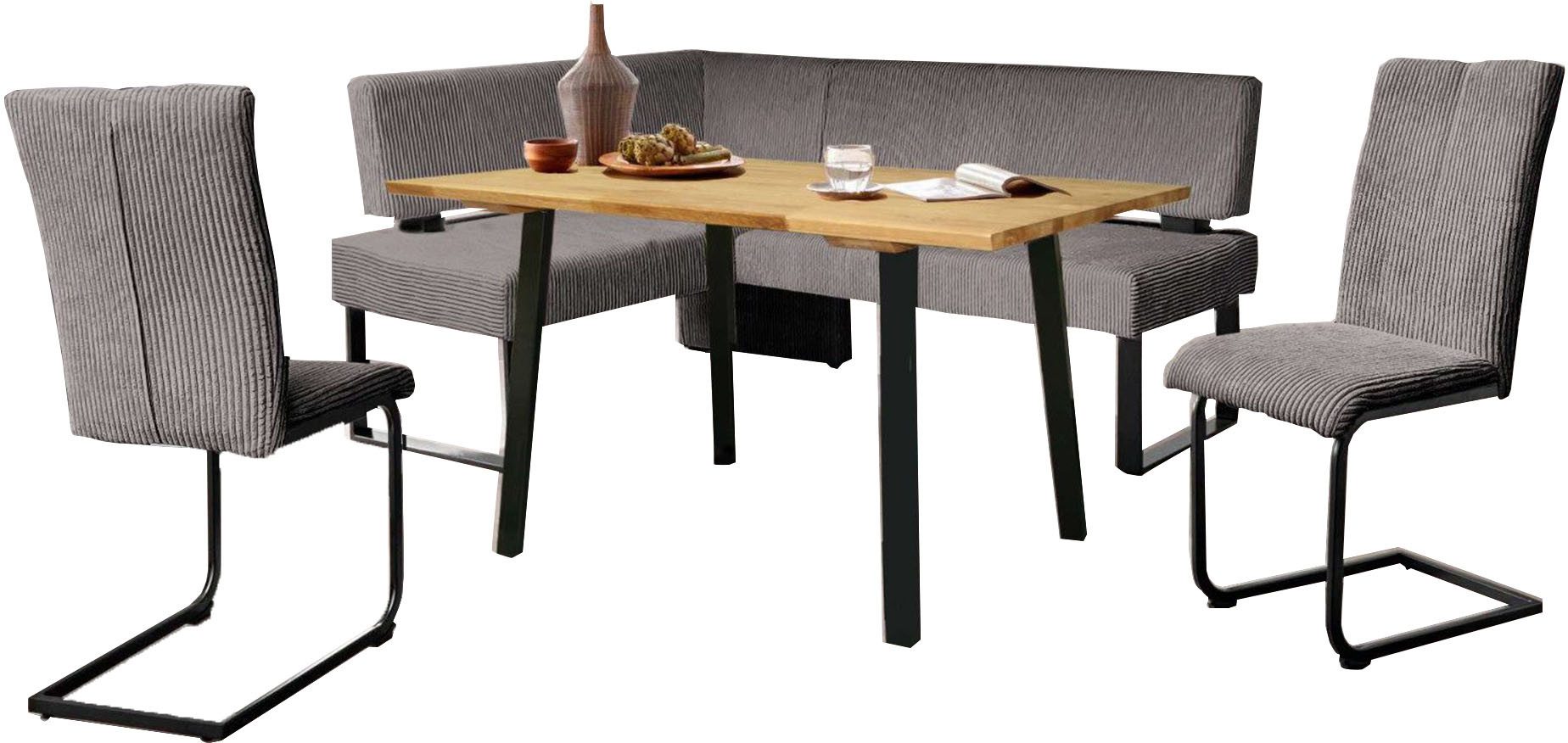 Home affaire Eckbankgruppe Oliver, (Set, 4-tlg., 4-tlg), Eckbank mit Wellenunterfederung im Sitz, Tisch Massiv Eiche