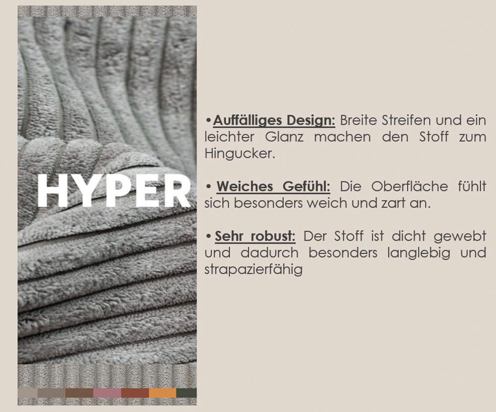 TRENDMANUFAKTUR Wohnlandschaft Amazing, wahlw. mit Schlaffunktion & Bettkasten, Fuß Buche lackiert, Sofa in U-Form, in Cord oder Struktur, Breite 305 cm