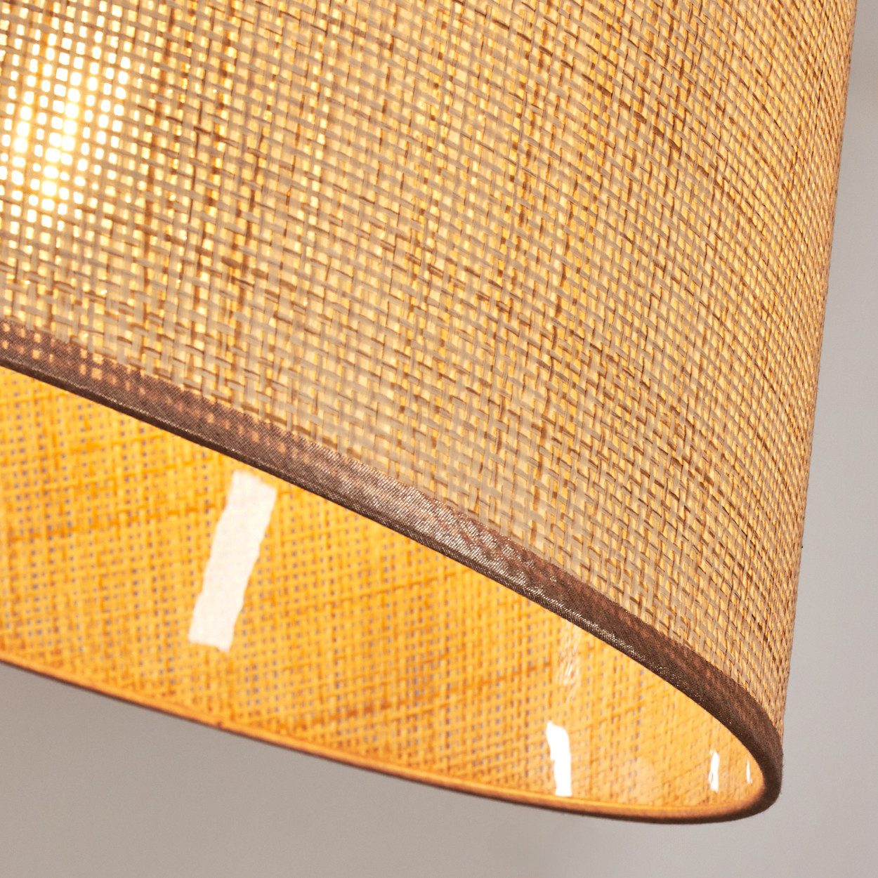 hofstein Bogenlampe Stehlampe aus Metall/Papiergeflecht/Stoff in Schwarz/Chrom/Natur/Beige, Stehleuchte im Boho-Design mit Marmorfuß u. Fußschalter (45 cm), E27