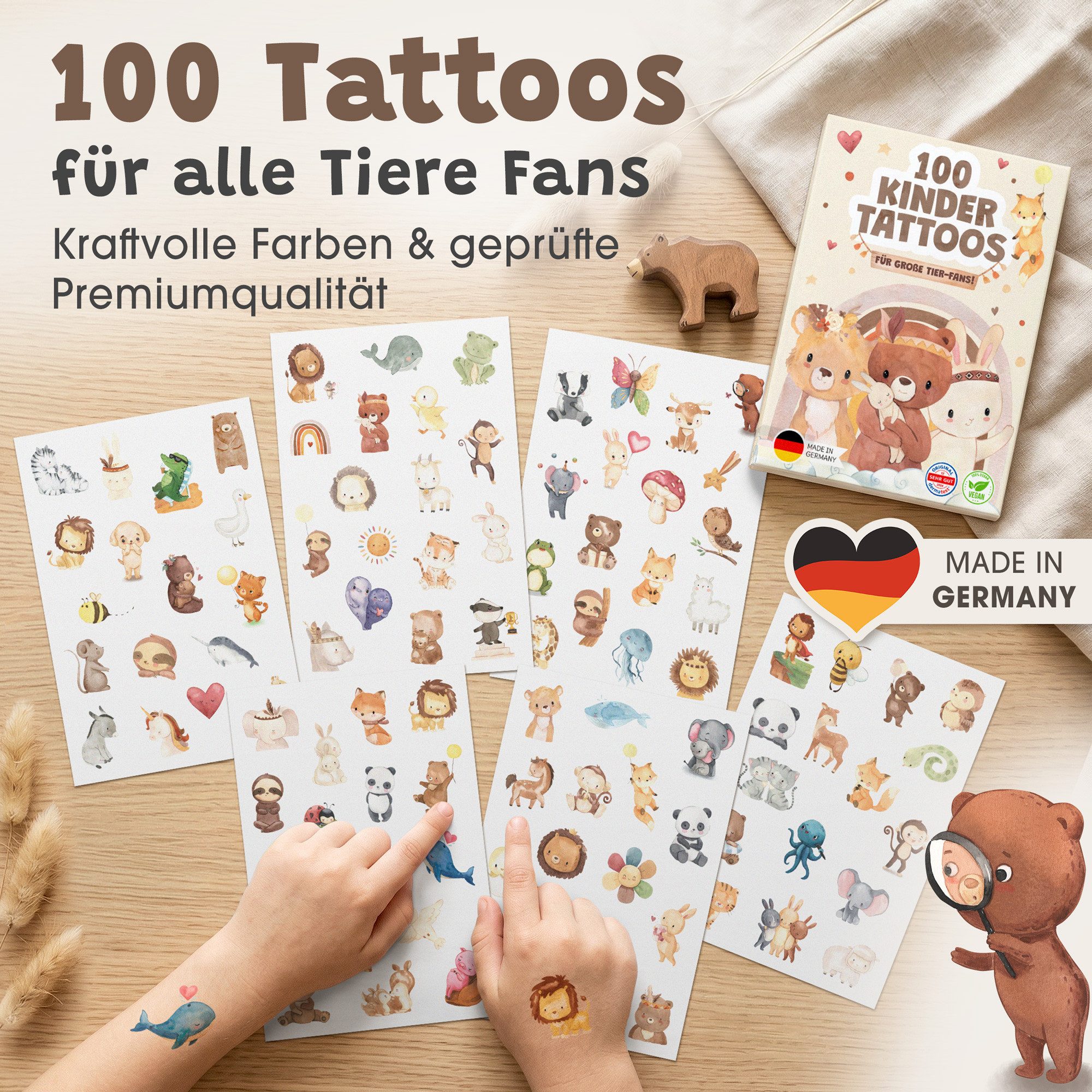 Eulentaler Kindertattoo I 100x hautfreundliche Kindertattoos I Von Pädagogen empfohlen, [Dermatest: Sehr Gut] Made in Germany, I Geburtstagsmitgebsel + Ausmalbilder