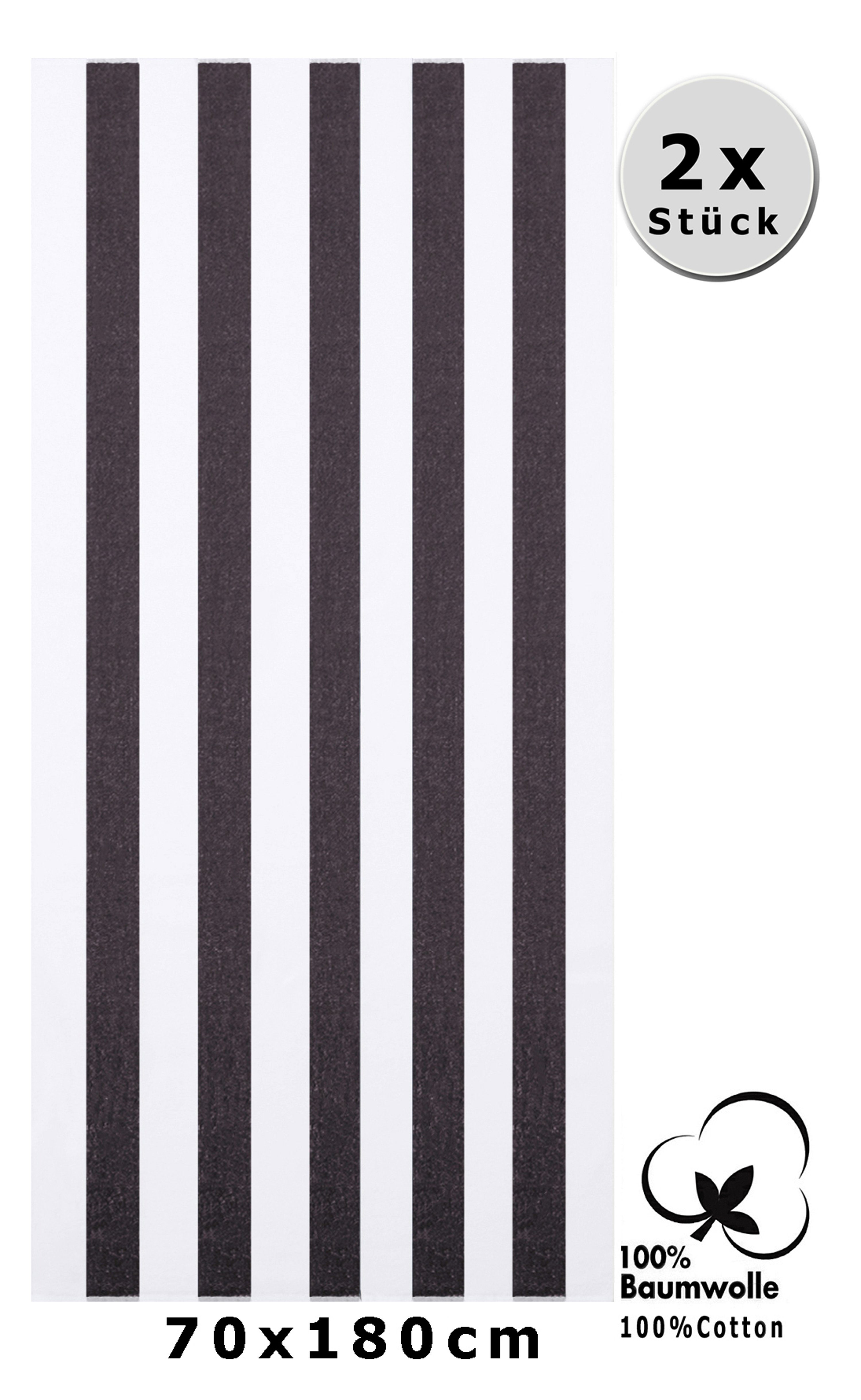 cm, XXL 70 x weiß 180 mit Saunatuch graphit Streifen Berlin Stück - Baumwolle Größe Betz 100% Badetücher 2