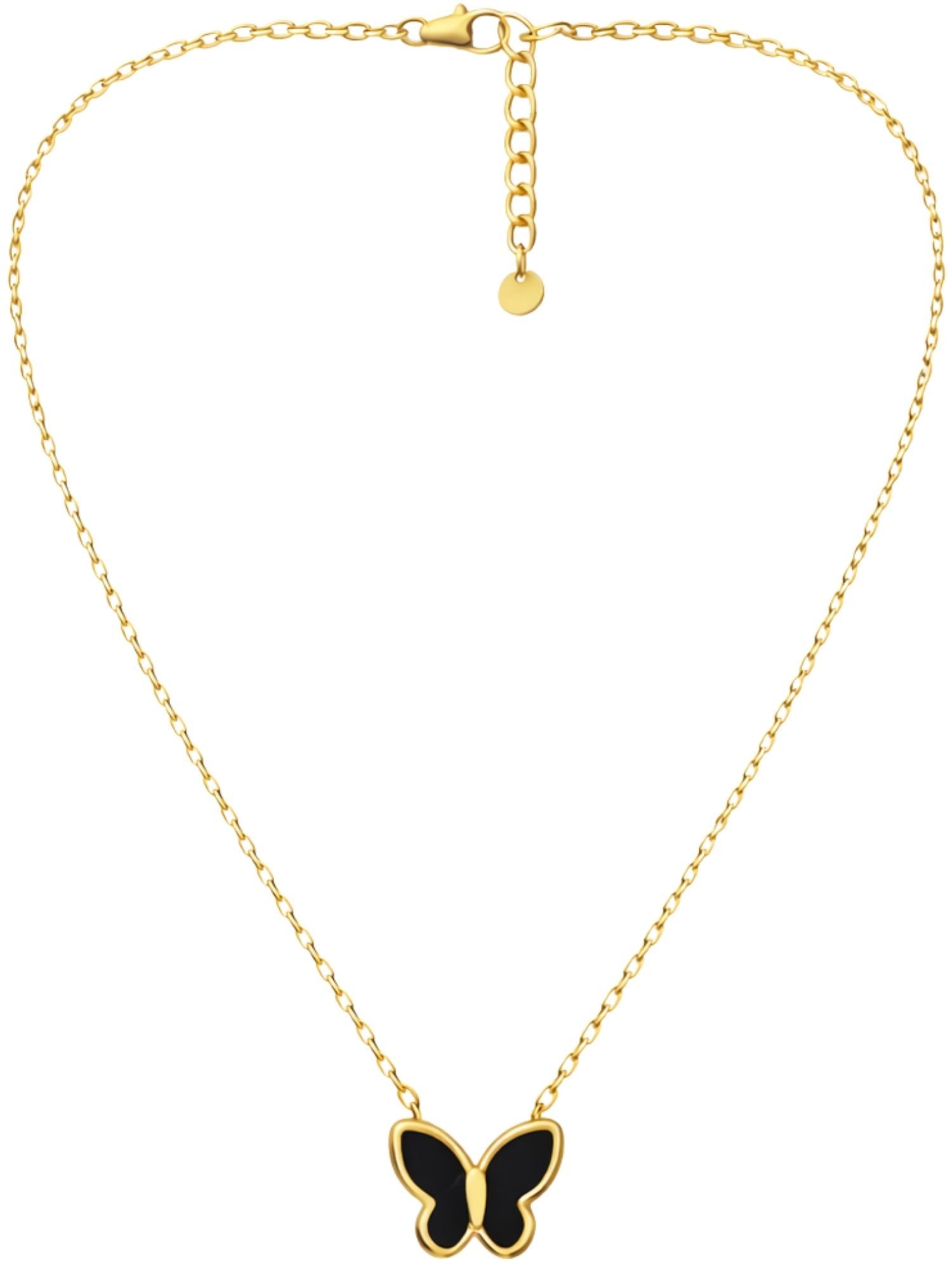 BS Schmuckdesign Kette mit Anhänger Halskette Damen zierliche Ankerkette vergoldet Schmetterling Anhänger (inkl. Geschenkbox), 18K vergoldet, hypoallergen & wasserfest