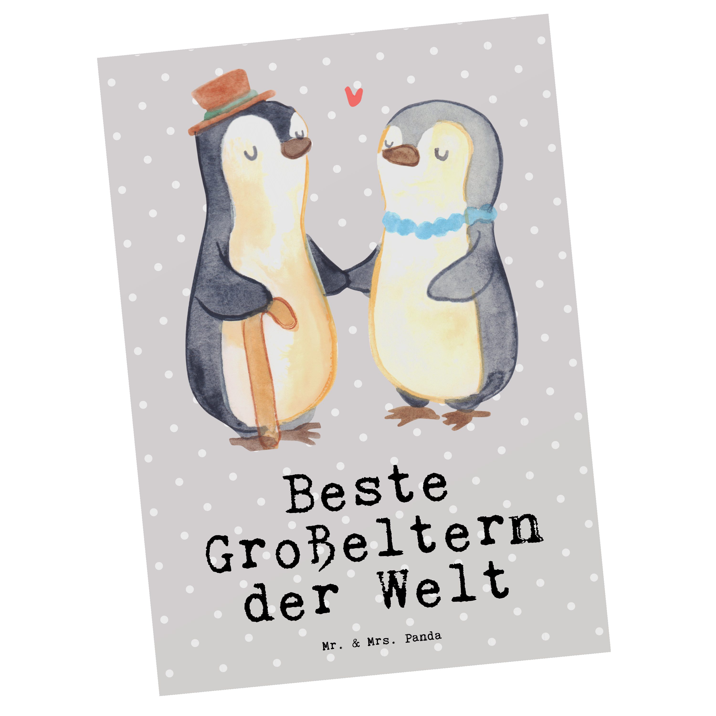 Mr. & Mrs. Panda Postkarte Pinguin Beste Großeltern der Welt - Grau Pastell - Geschenk, Einladun