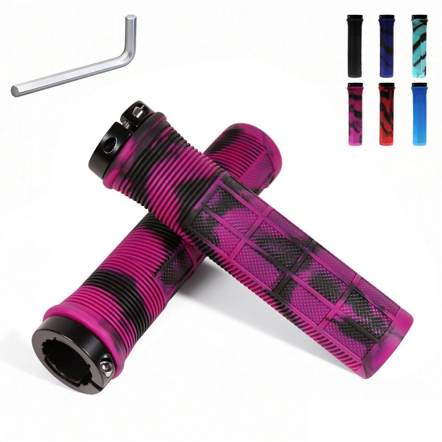 LuxusKollektion Fahrradlenker Fahrradgriffe 22mm Universal Gummi Lock Design MTB Schwarz-Violett