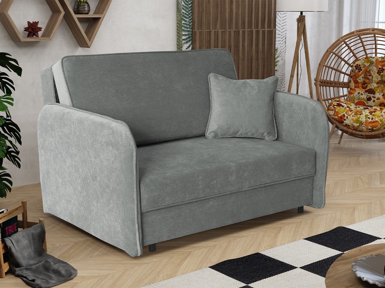 MIRJAN24 Schlafsofa Viva Loft II, mit Bettkasten und Schlaffunktion, Couch 2 Sitzer Polstersofa, inkl. Kissen