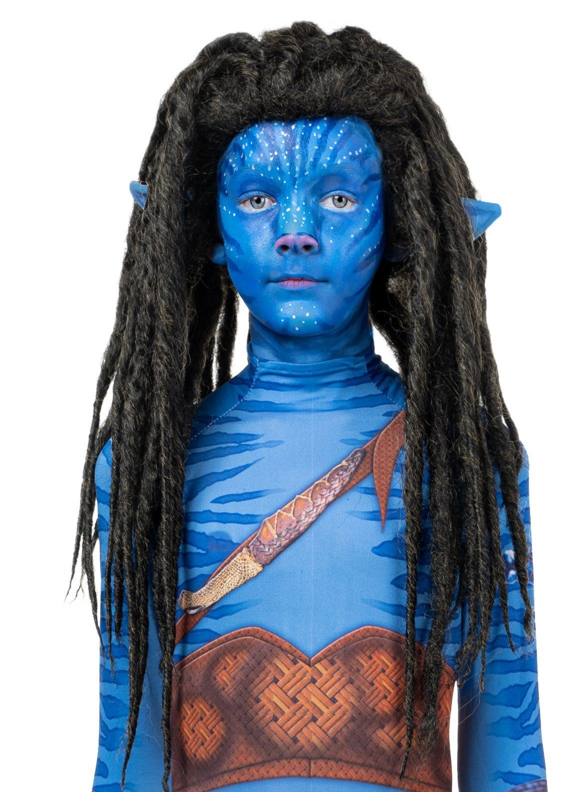 Metamorph Kostüm-Perücke Blauer Stammeskrieger Dreadlocks Kinderperücke, Schwarze Dreadlocks-Perücke für außerirdische Ureinwohner