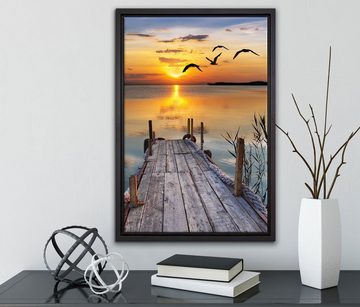 Pixxprint Leinwandbild Steg bei Sonnenuntergang, Wanddekoration (1 St), Leinwandbild fertig bespannt, in einem Schattenfugen-Bilderrahmen gefasst, inkl. Zackenaufhänger