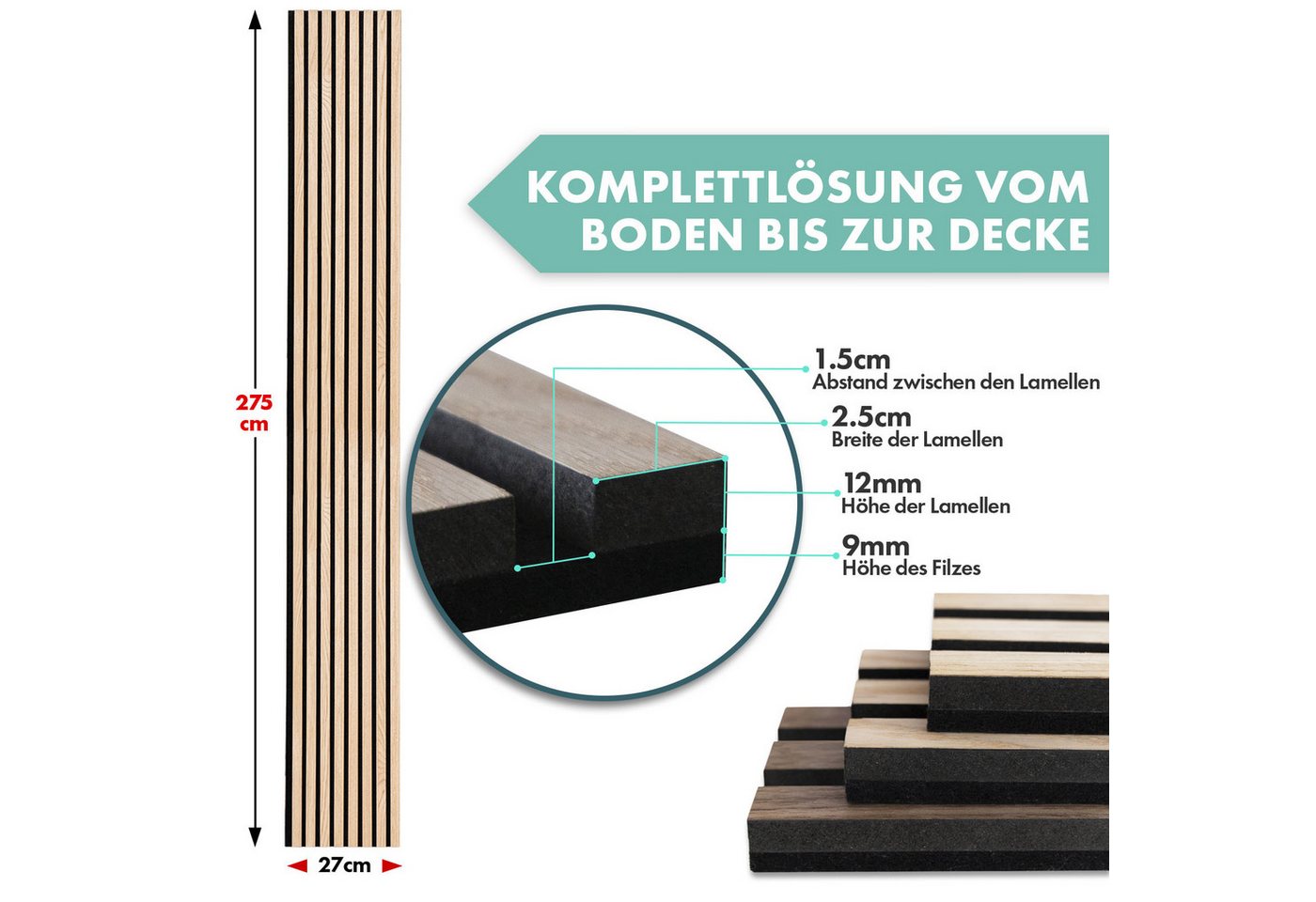Thumbnail - Karat Wandpaneel Akustikpaneele in Holzoptik, Angenehme Raumakustik, 3 Größen, 3 Designs