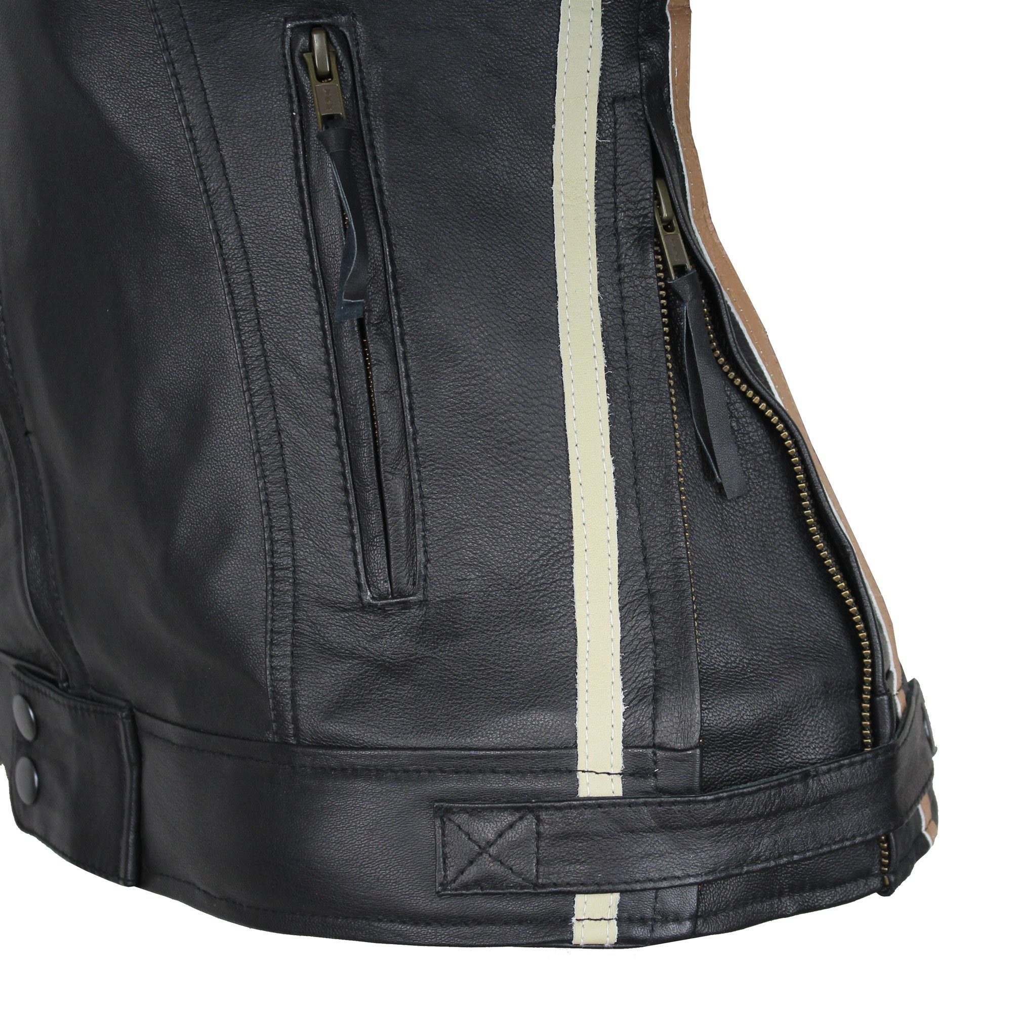 Alpha Speeds Motorradjacke Damen Leder Jacke Biker Freizeit Highway Jacke Braun & Beige aus weichem Lammleder, mit Protektoren & Kapuze