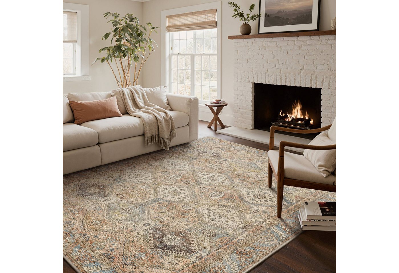 GENIMO Teppich Maschinenwaschbar, Kurzflor Antirutsch Teppich für Wohnzimmer, Küche, rechteckig, 90×150cm, orange