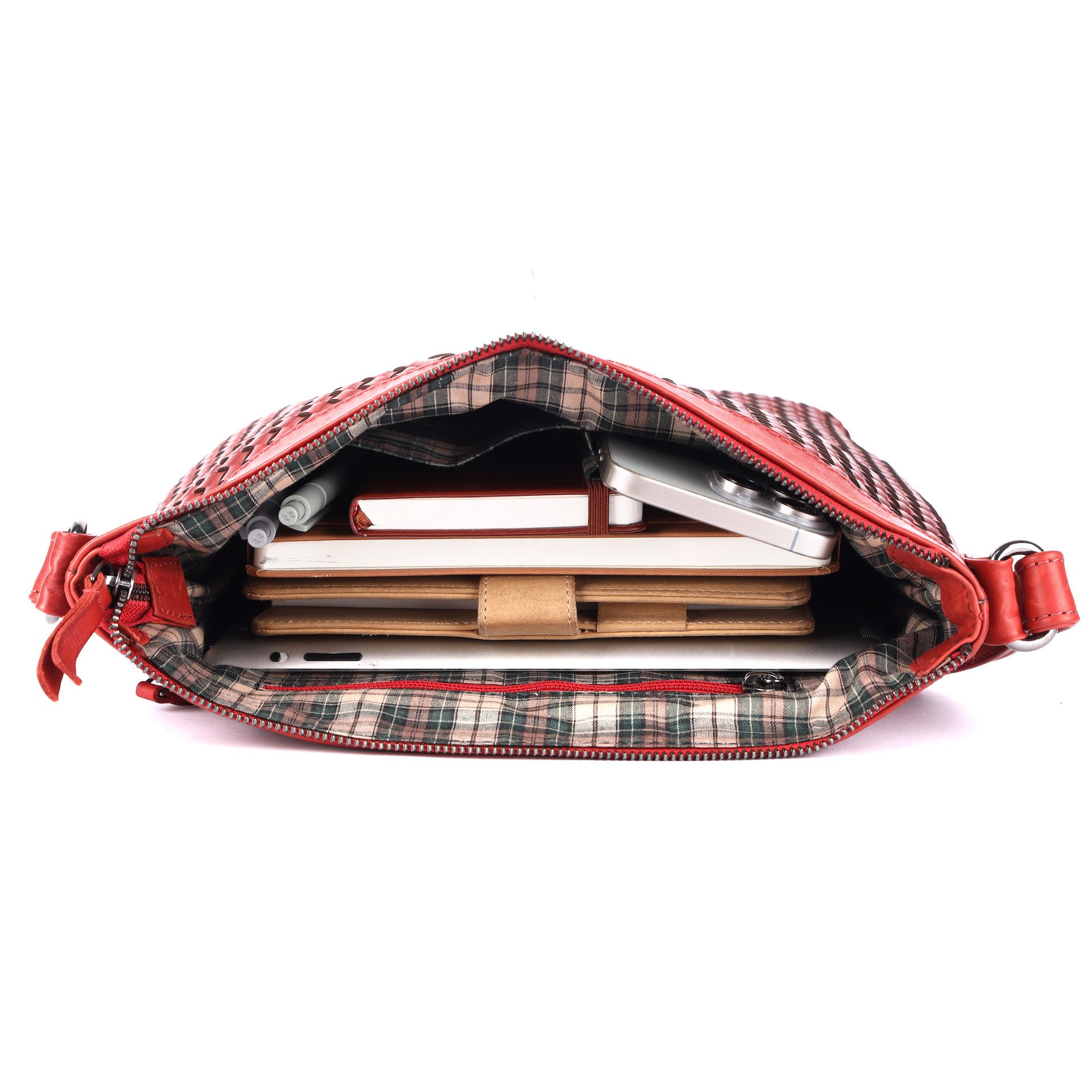Benthill Umhängetasche Damen Echt Leder Umhängetasche Vintage Handtasche geflochtenem Muster, Schultergurt / Umhängegurt Reißverschlussfach