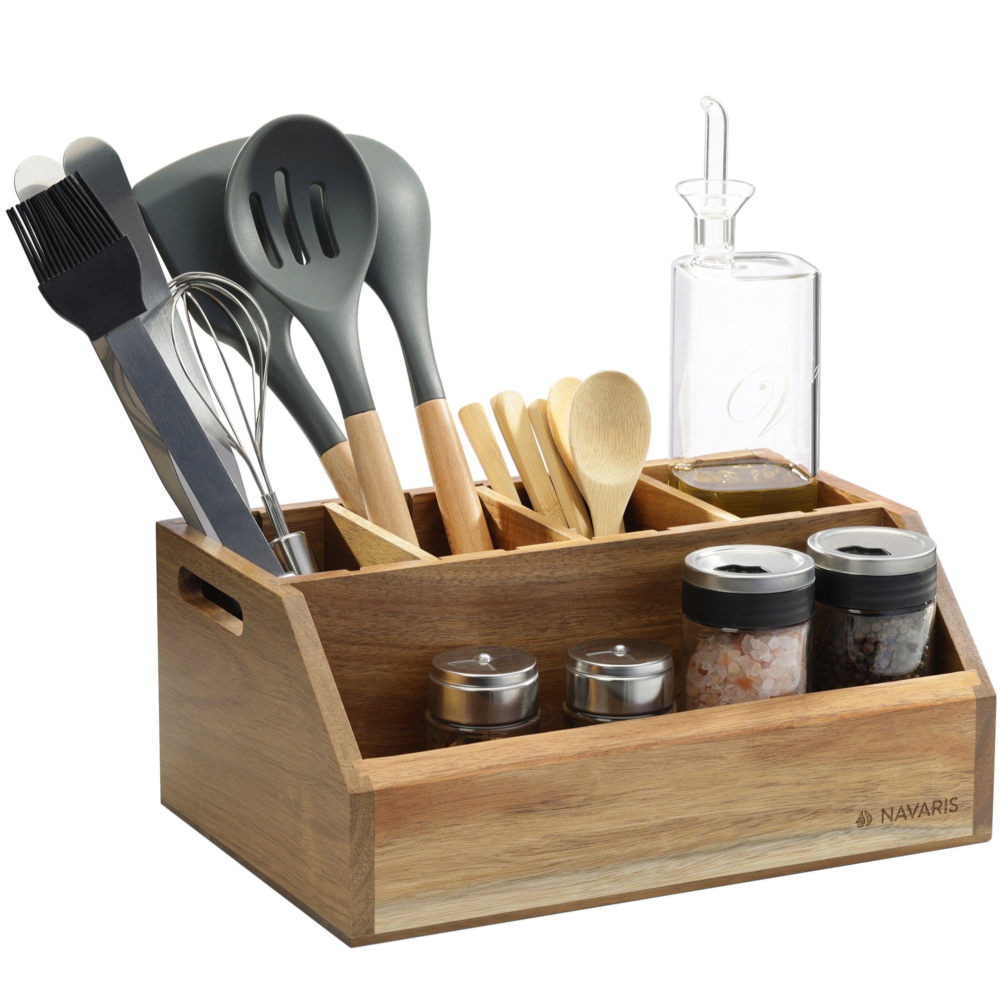 Besteckhalter Küchenutensilienhalter aus Akazienholz - 30 x 20 x 13 cm - Besteck