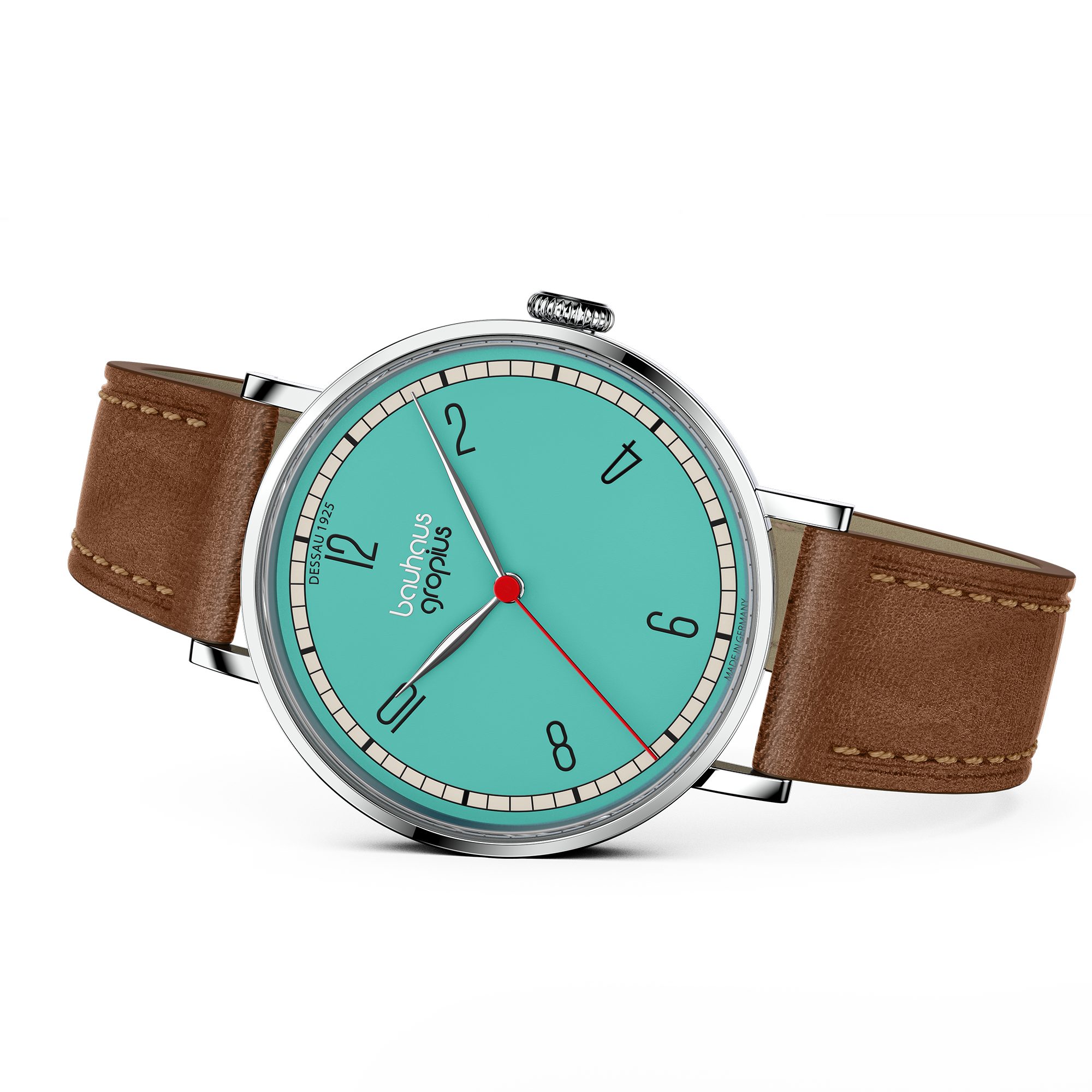 Walter Gropius Quarzuhr Made in Germany, Damenuhr, Herrenuhr, Unisex, Saphirglas - WGN 003-01, Armbanduhr, Lederarmband, Edelstahlgehäuse, New Bauhaus Dessau 1925