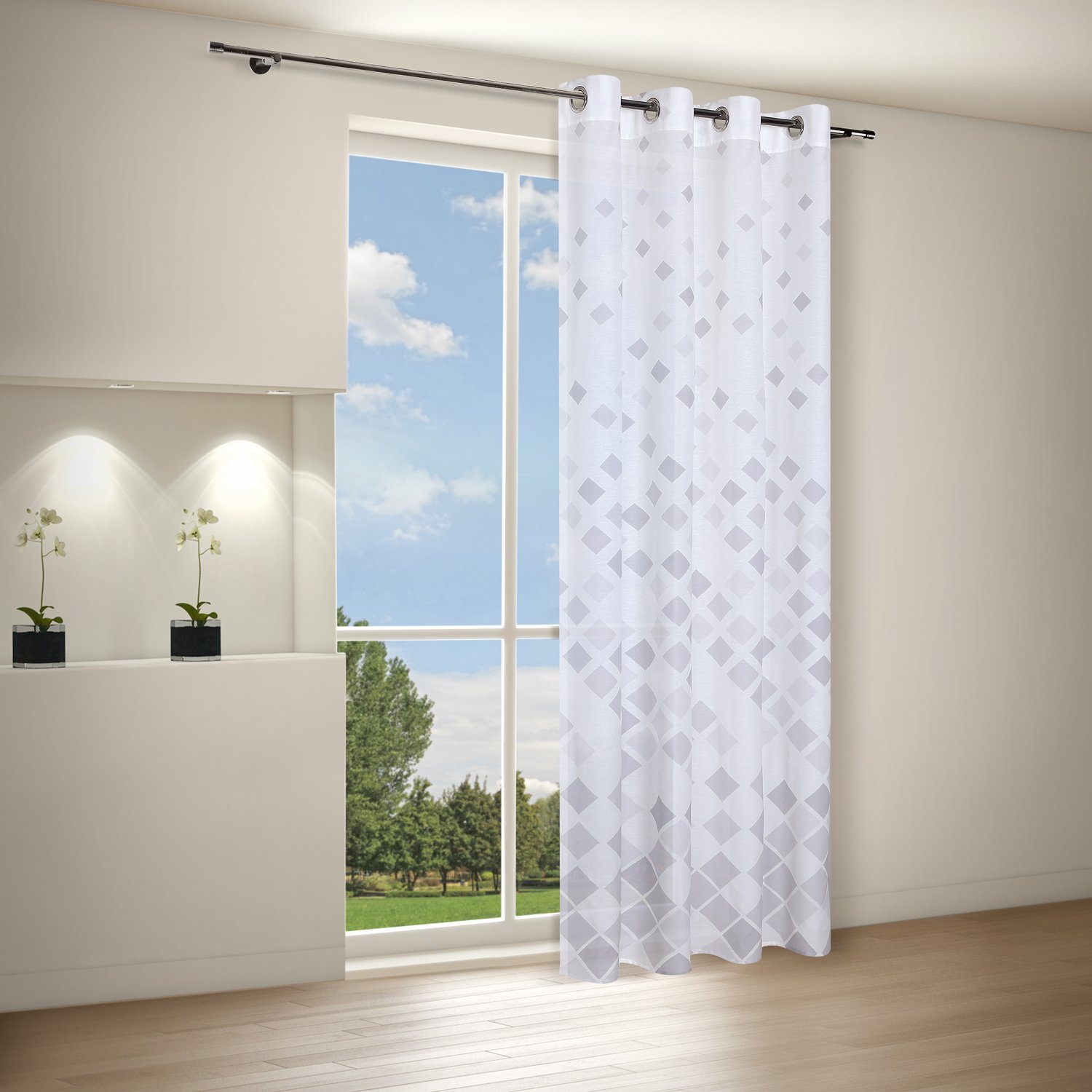 Vorhang GIAN Moderner Design Ösenschal bedruckt, Vorhänge mit Ösen halbtransparenter 140/235 cm, Gerster, Ösen (1 St), halbtransparent