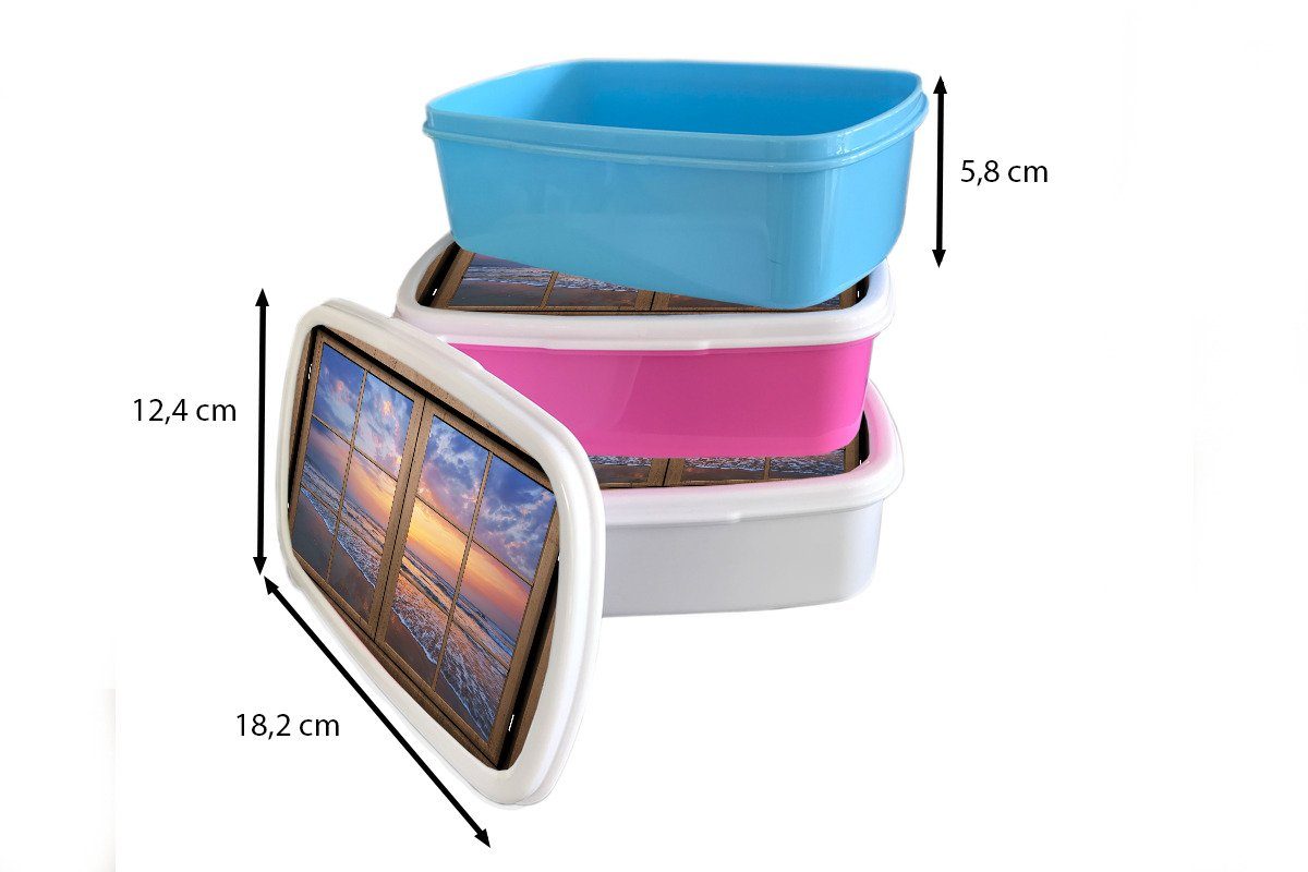 MuchoWow Lunchbox Aussicht - Brotdose für Brotbox Kinder, Meer, Mädchen, Strand Erwachsene, (2-tlg), Kunststoff Kunststoff, Snackbox, rosa 