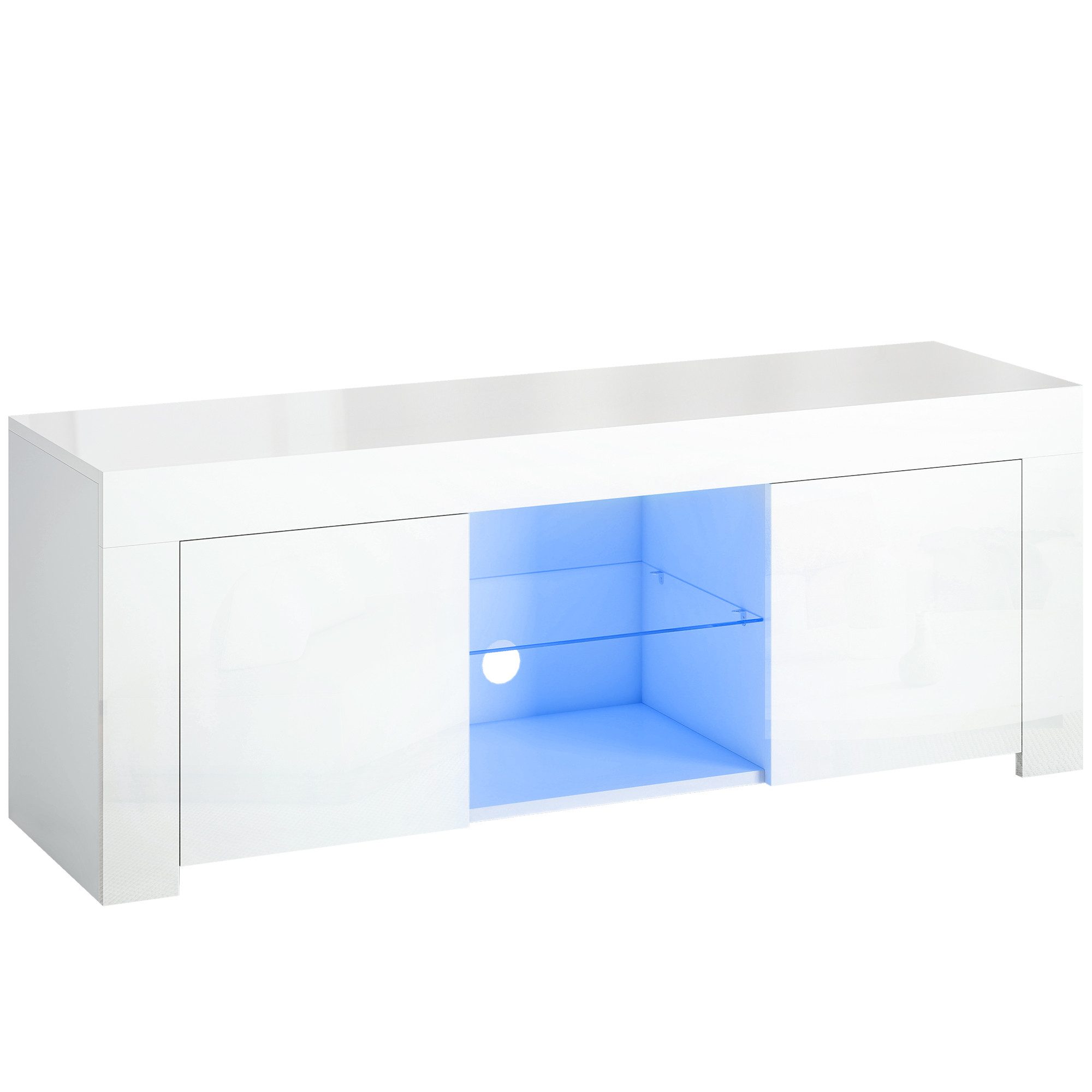 furnicato TV-Schrank mit LED, 2 Türen, Glasregal, Kabellöcher, Weiß (1-St)