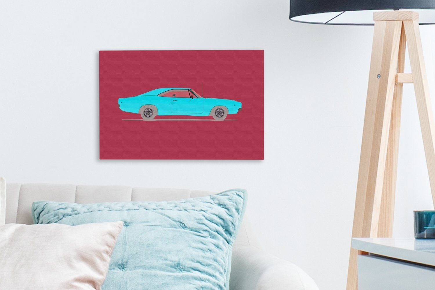 OneMillionCanvasses® Leinwandbild - - (1 Wandbild 30x20 cm Aufhängefertig, St), Wanddeko, Oldtimer, Auto Rot Leinwandbilder