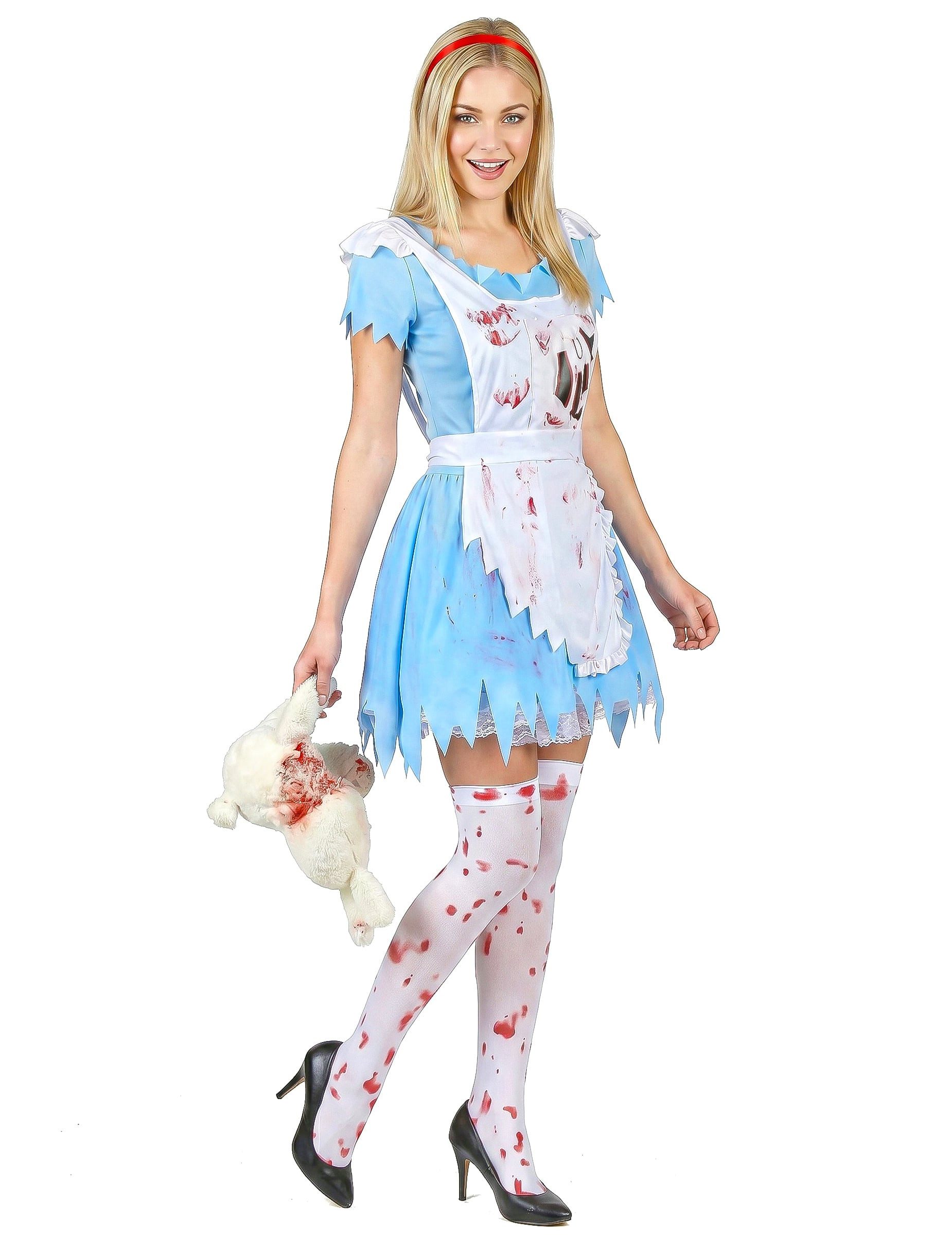 JADEO Kostüm Alice-Horrorkostüm Halloween-Damenkostüm blau-weiss