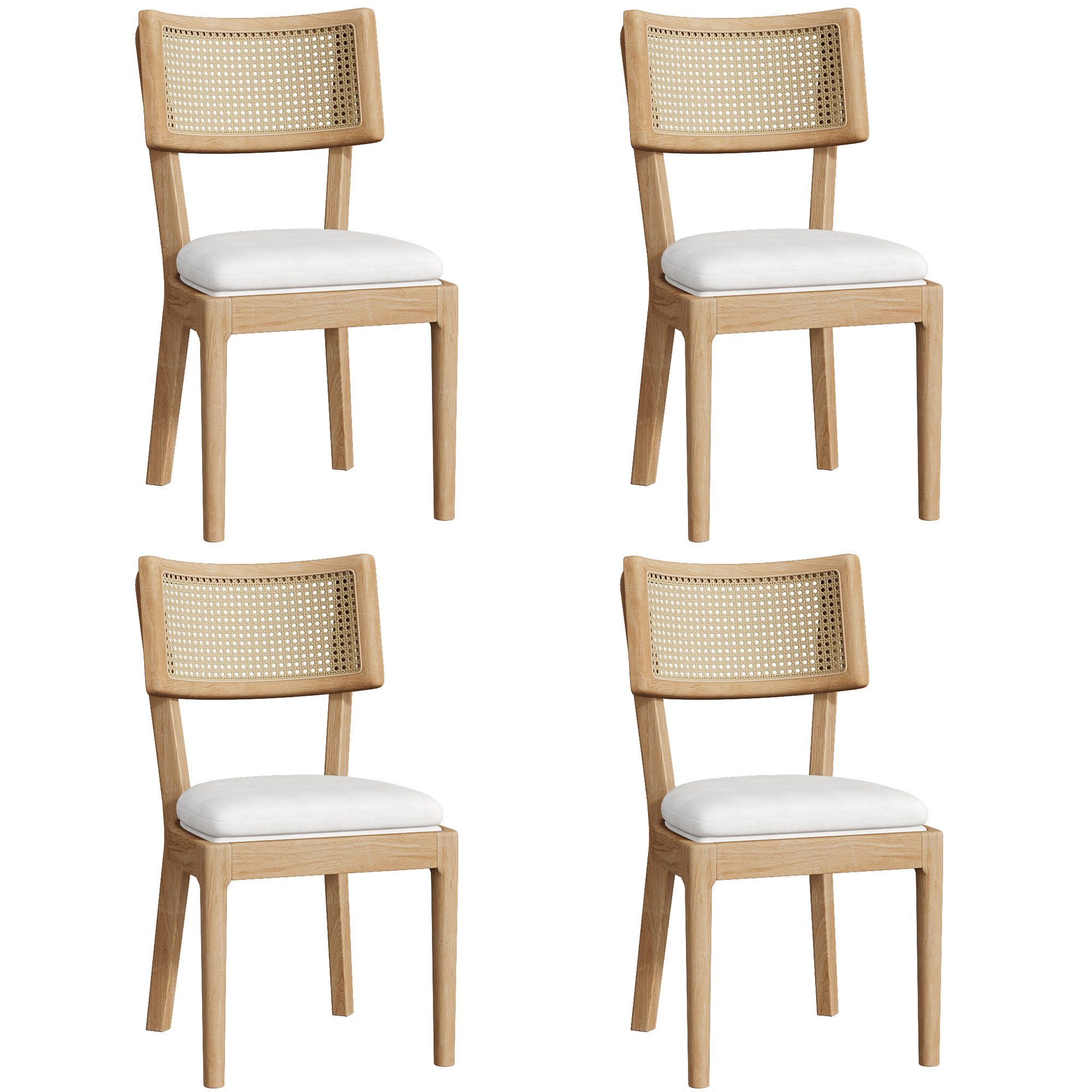 BlingBin Esszimmerstuhl 4er-Set Esszimmerstühle Polsterstühle mit Holzbeine (Esszimmerstühle, 4 St), mit Rattan-Rückenlehnen, für Esszimmer, Wohnzimmer, Cafés