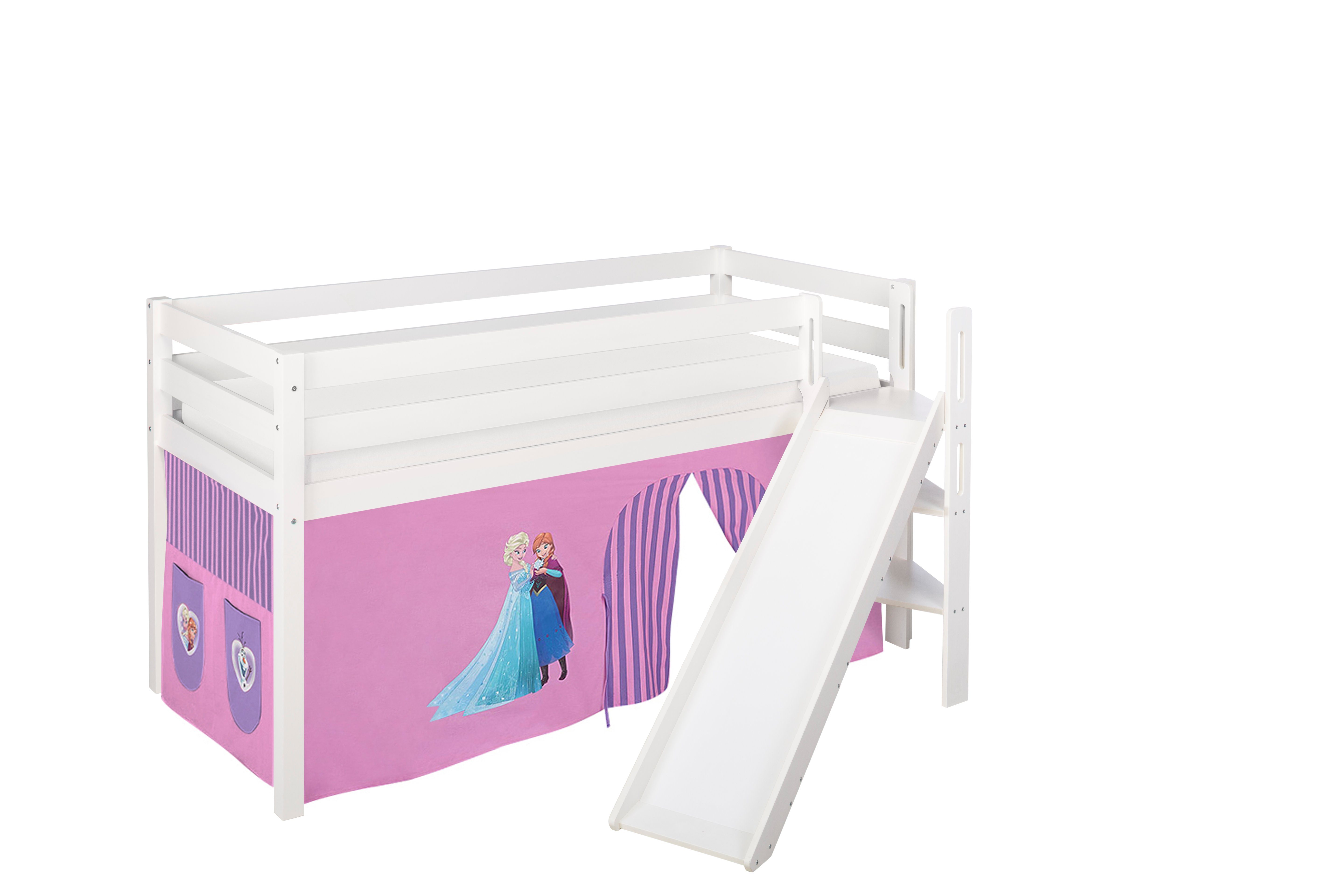 Lilokids Prinzessinbett Hochbett JELLE mit schräger Rutsche FROZEN Eiskönigin Anna&Elsa 190x90