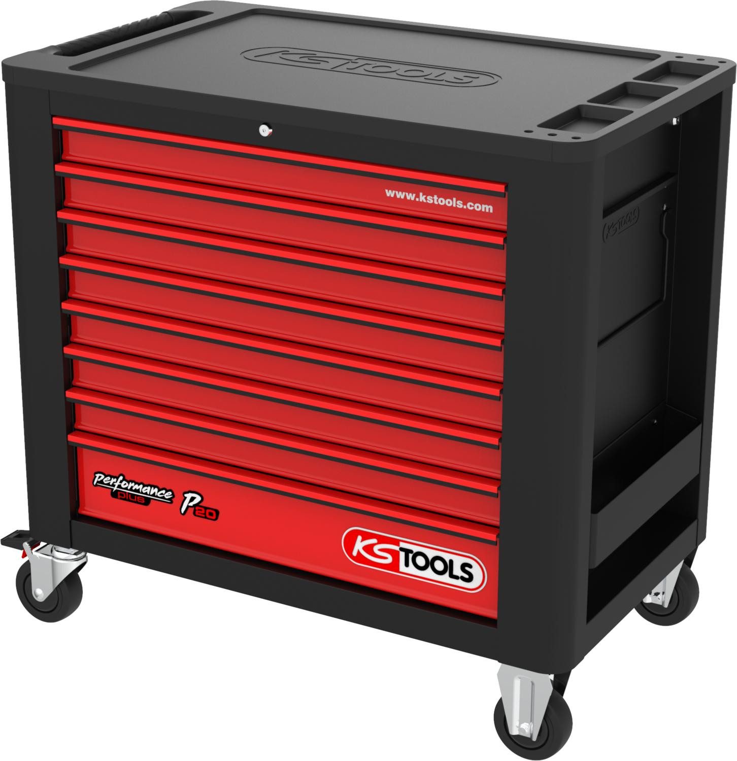 KS Tools Werkzeugwagen PERFORMANCEplus P20 SCHWARZ/ROT Werkstattwagen mit 8 Schubladen