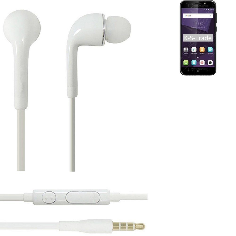 K-S-Trade für ZTE Blade A622 In-Ear-Kopfhörer (Kopfhörer Headset mit Mikrofon u Lautstärkeregler weiß 3,5mm)