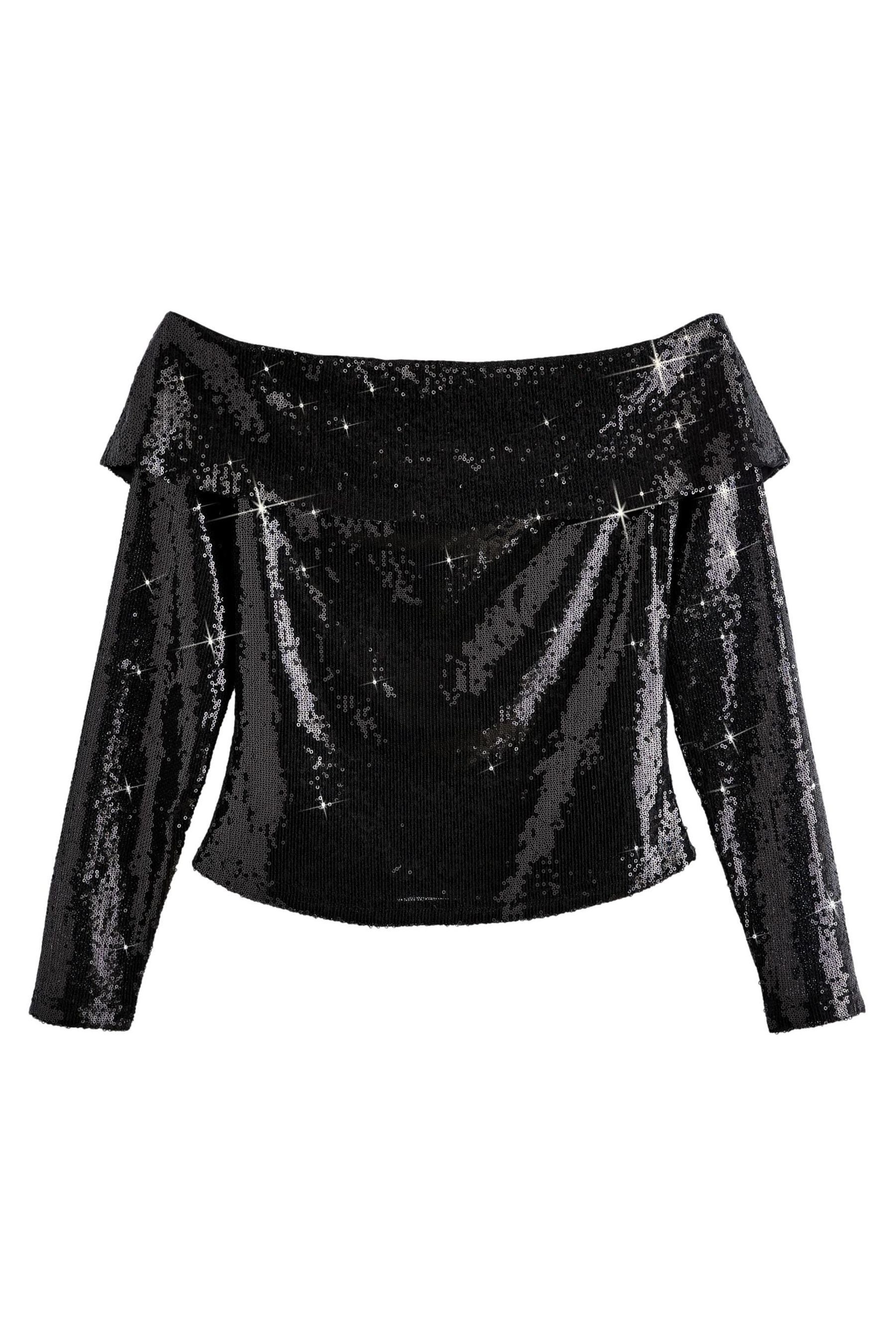 Next Paillettenshirt Langärmeliges Bardot-Oberteil mit Pailletten günstig online kaufen