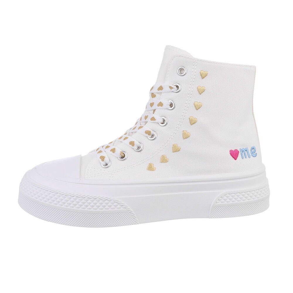 Ital-Design Damen High-Top Freizeit Sneakerboots Flach Sneakers High in Weiß