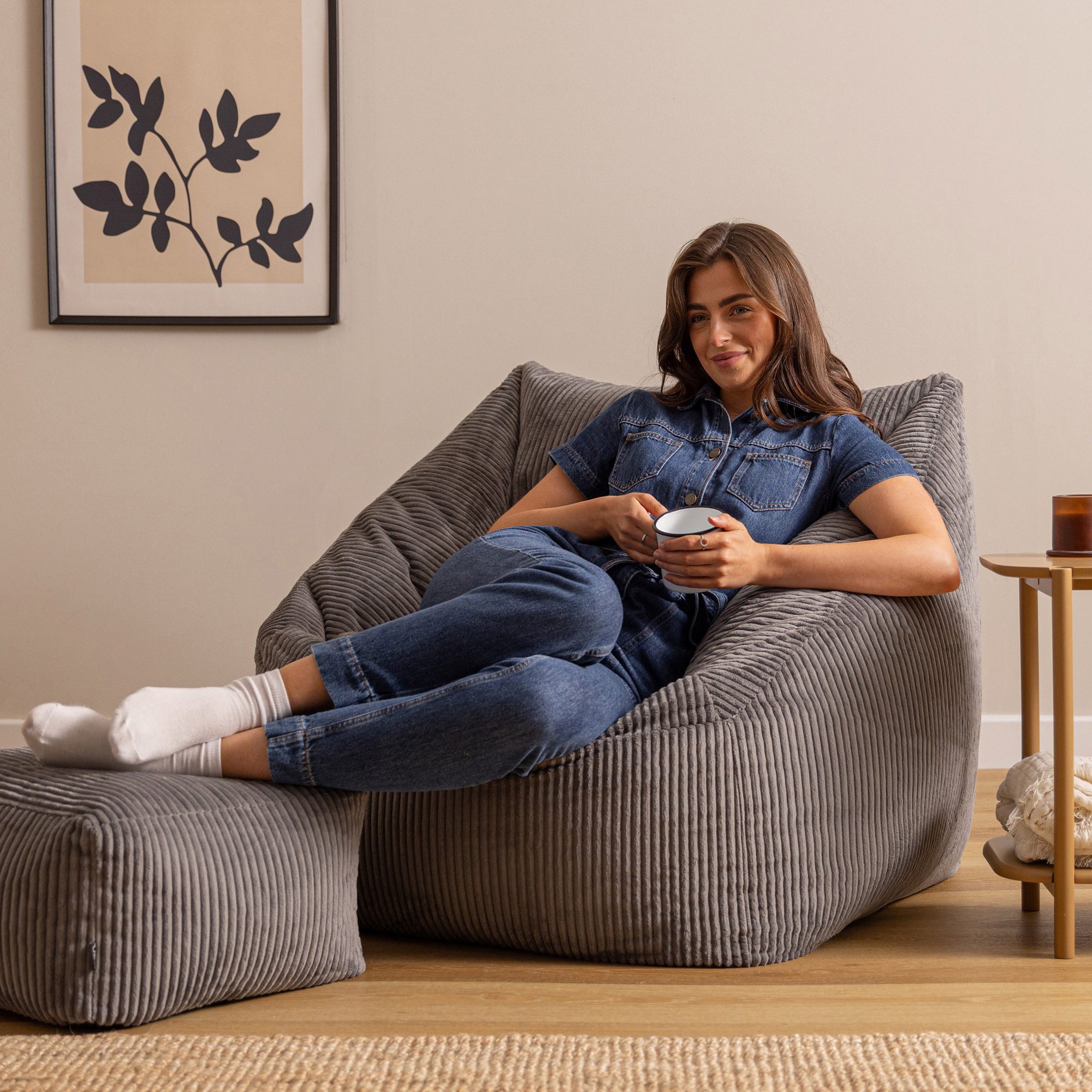 icon Sitzsack Riesen Sessel aus Cord Flauschig „Natalia" mit Hocker (Spar-S günstig online kaufen