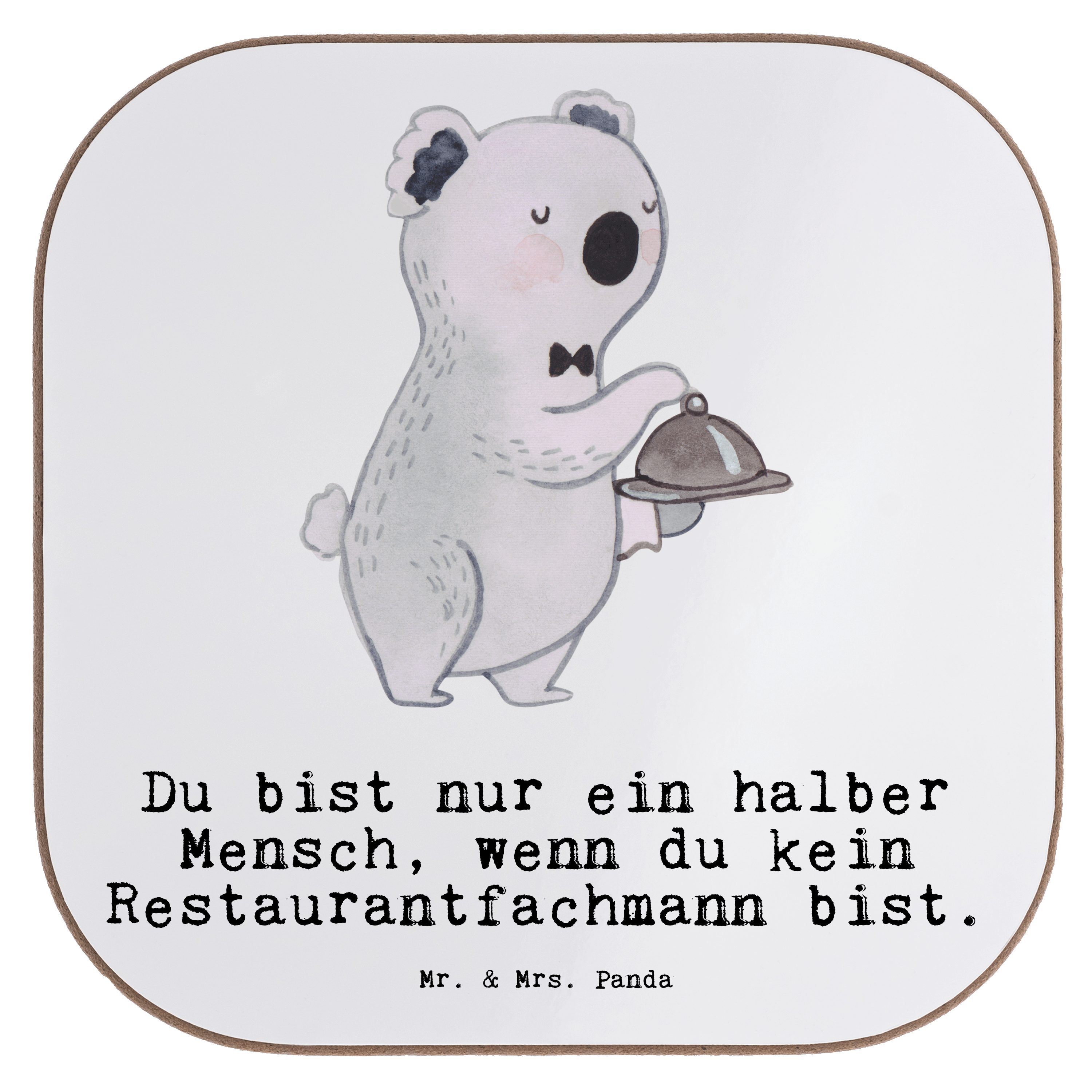Mr. & Mrs. Panda Getränkeuntersetzer Restaurantfachmann mit Herz - Weiß - Geschenk, Getränkeuntersetzer, G, 1-tlg.