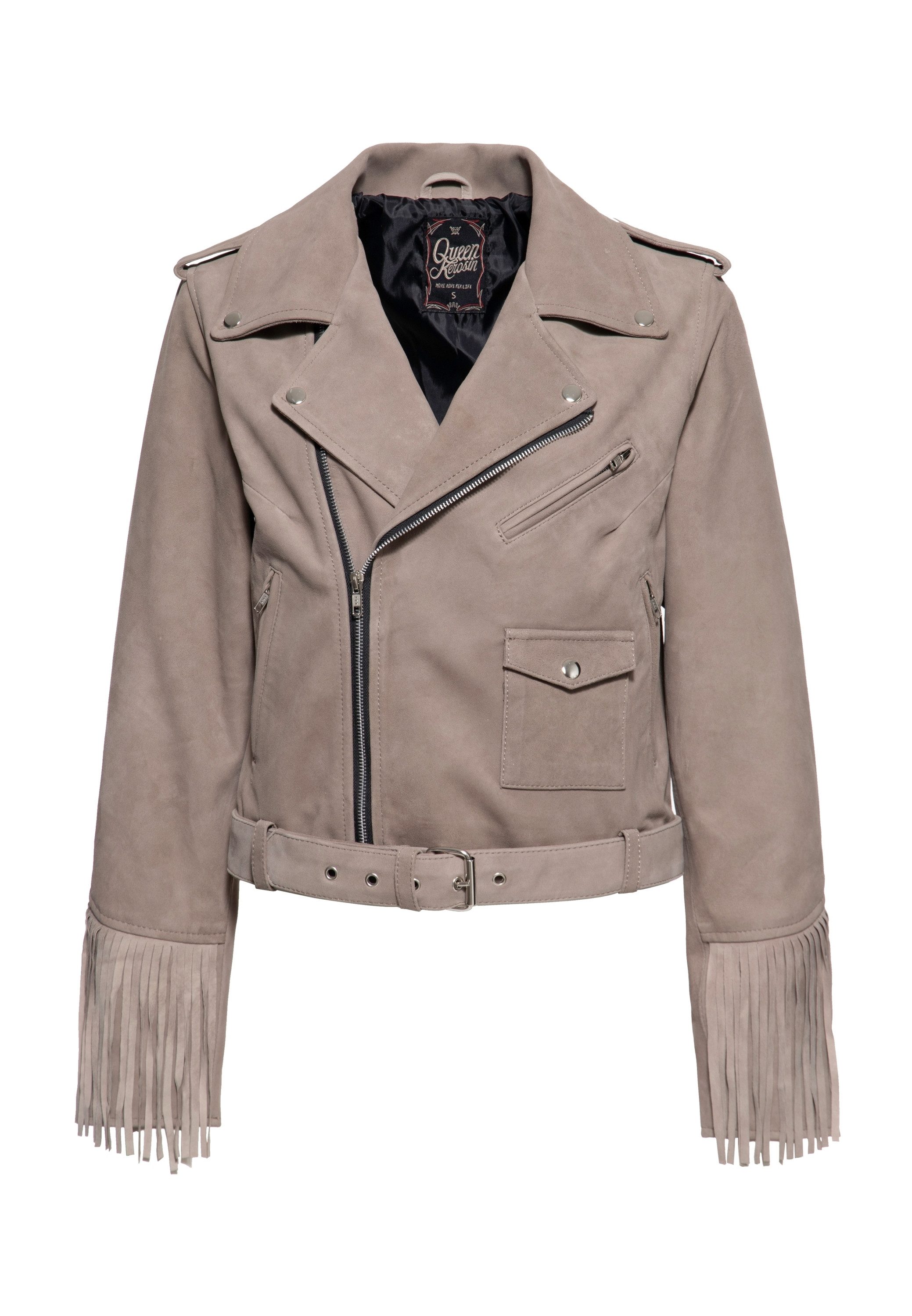 QueenKerosin Lederjacke mit Fransenverzierung