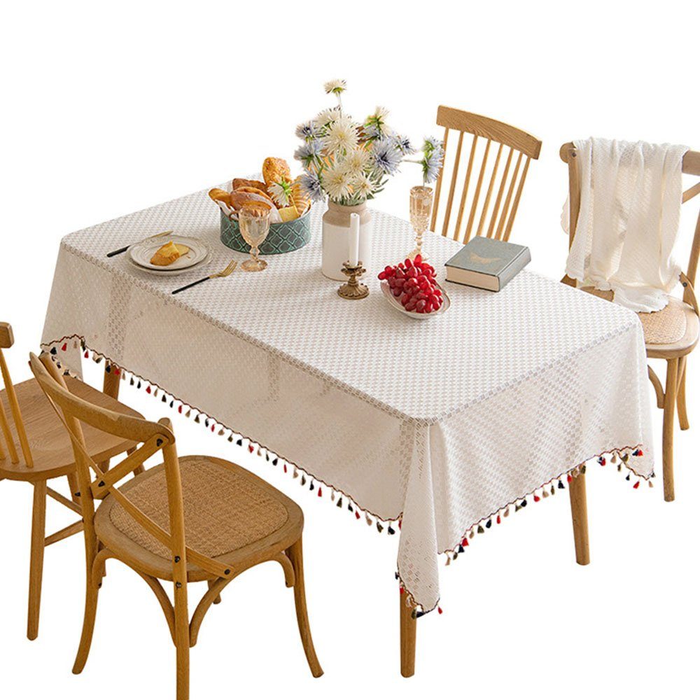 FELIXLEO Tischdecke Retro-Tischdecke einfacher Stil Quasten Weiß 135*180cm