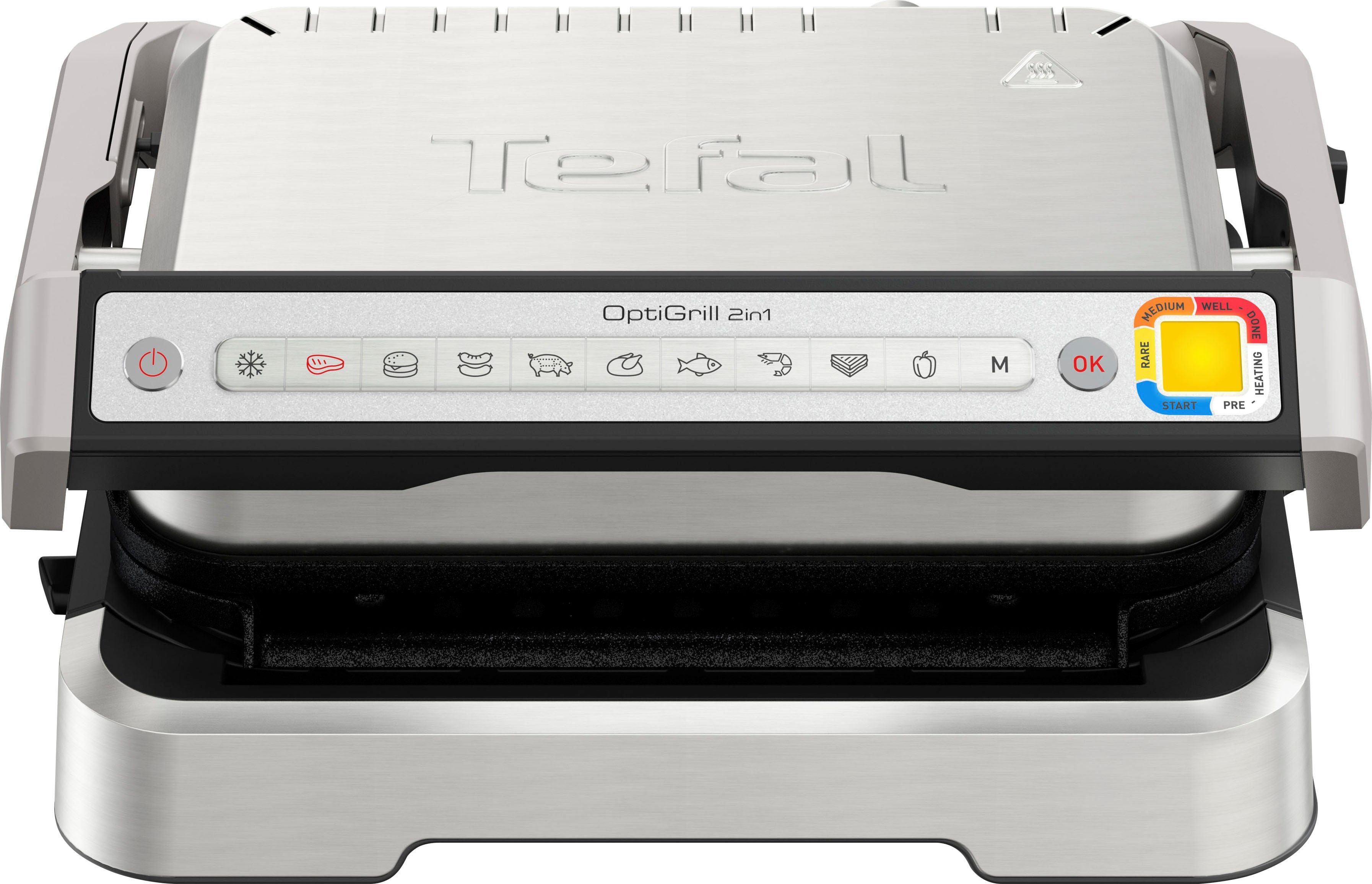 Tefal Kontaktgrill GC773D OptiGrill 2-in-1 mit Grillzange, 2100 W, intelligenter Grill & BBQ, aufklappbar, 9 Auto-Programme