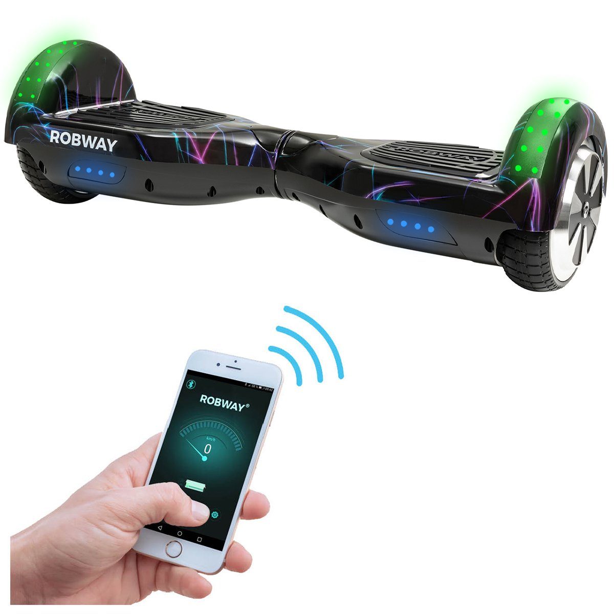 Robway Balance Scooter Hoverboard W1 inkl. Samsung Akku 6.5” inkl.  integrierte Lautsprecher, 700,00 W, 15,00 km/h, (1 tlg), Self-Balance- Scooter - Bluetooth - Robway App - LED - Gyrosensoren