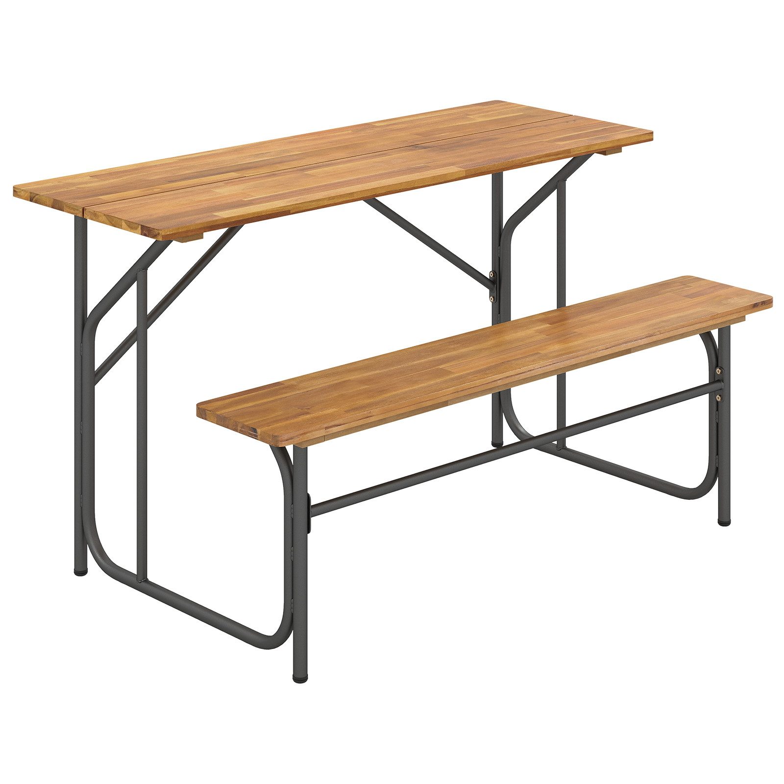 COSTWAY Garten-Essgruppe Picknicktisch & Loveseat mit Akazienholzplatte & Metallbeinen