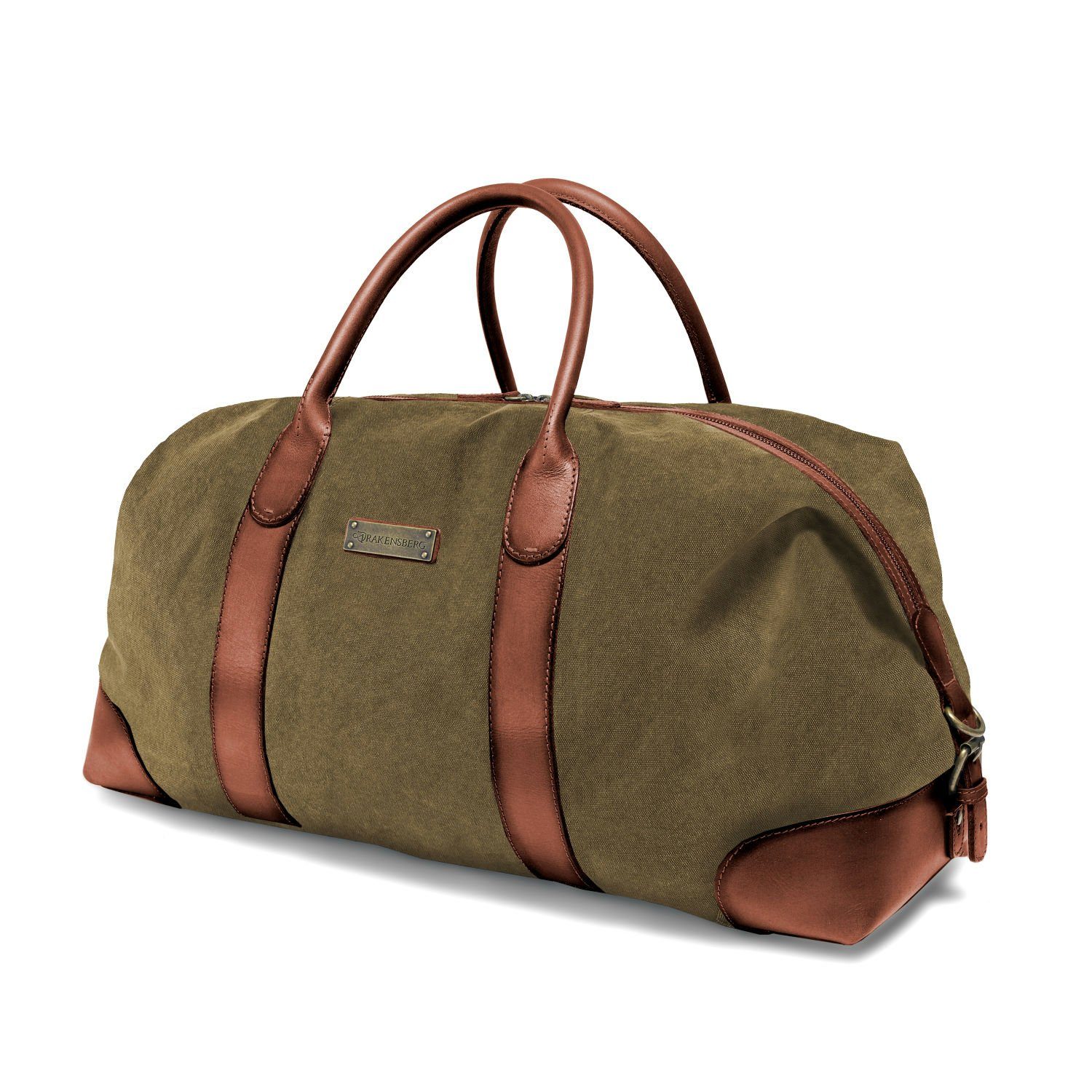 DRAKENSBERG Reisetasche Weekender »David« (L) Oliv-Grün, Herren, Damen, im Vintage-Design, Canvas und Büffelleder, handgemacht