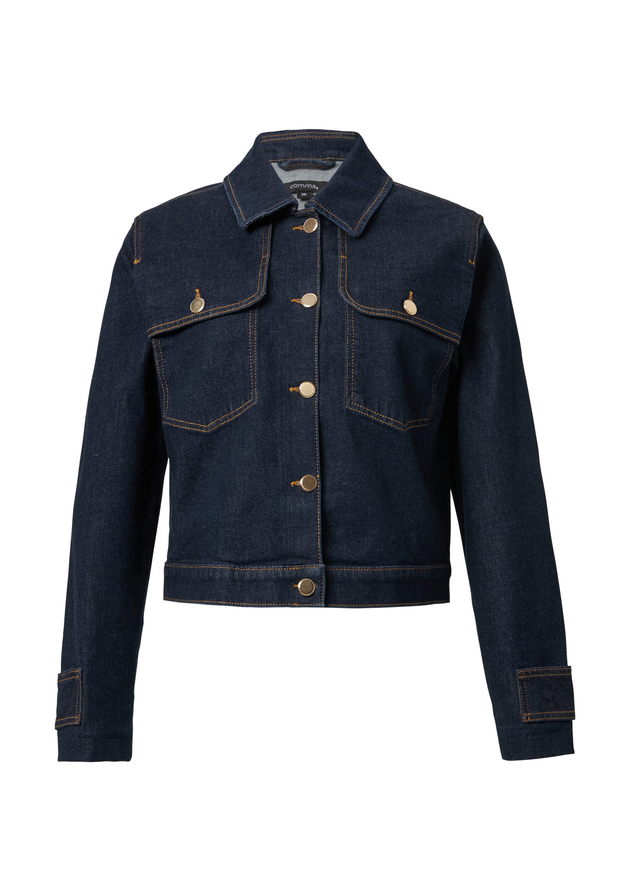 comma Funktionsjacke Indoor-Jacke Kastige Denimjacke mit goldfarbenen Knöpfen