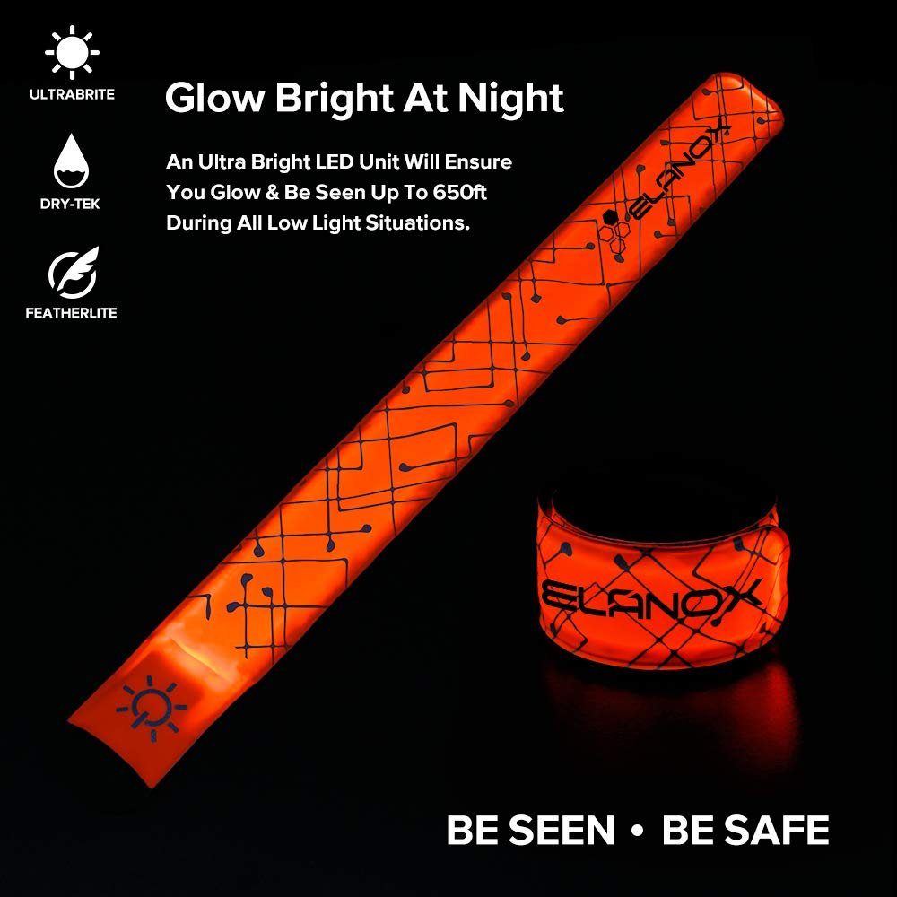 ELANOX LED x Reflektorband Blinklicht Batterie Armband Outdoor mit Sport LED Leuchtband 1 orange Sicherheitslicht