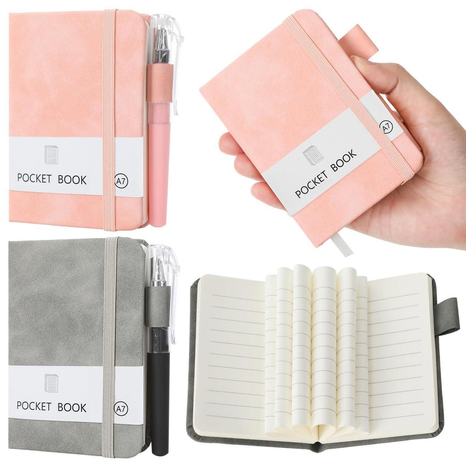 LuxusKollektion Notizbuch 2er-Set Mini Notizbuch A7 Grau/Rosa