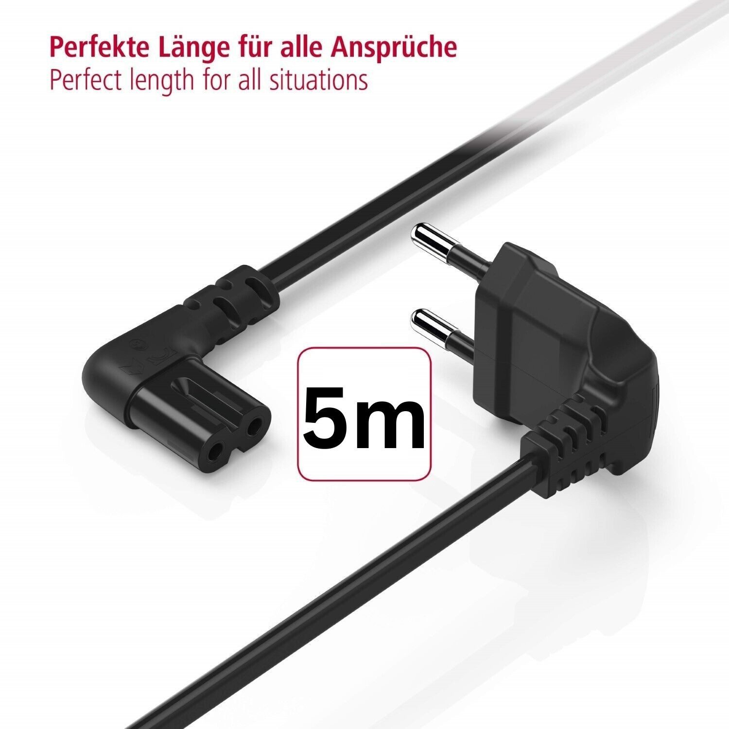 Hama 5m Euro-Stecker Netz-Kabel Strom-Kabel Schwarz Netzkabel, Euro-Stecker, 2-Pol.-Kupplung (500 cm), Dopplenut Geräte-Kupplung Typ C CEE 7/16 für Konsole TV Radio etc