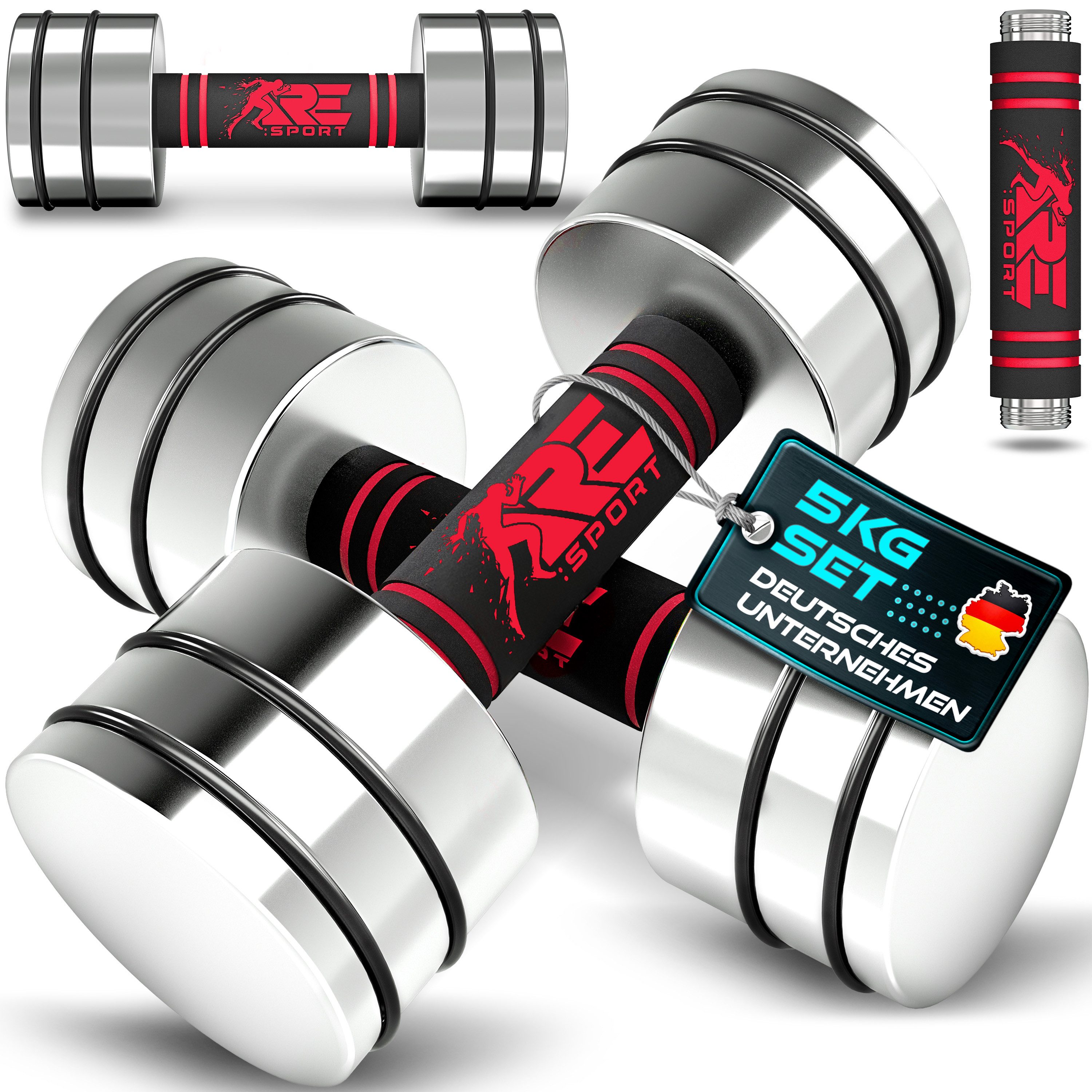 RE:SPORT Hantel RE:SPORT® 2er Hanteln Set aus massivem Stahl 2,5/5/7,5/10 kg, Hantel, (Kurzhanteln Home Gym, Krafttraining & Muskelaufbau, Fitness Kurzhantel mit Gewichten & Schaumstoffgriff), 2er Hanteln Set aus Stahl 2,5/5/7,5/10 kg Hantel
