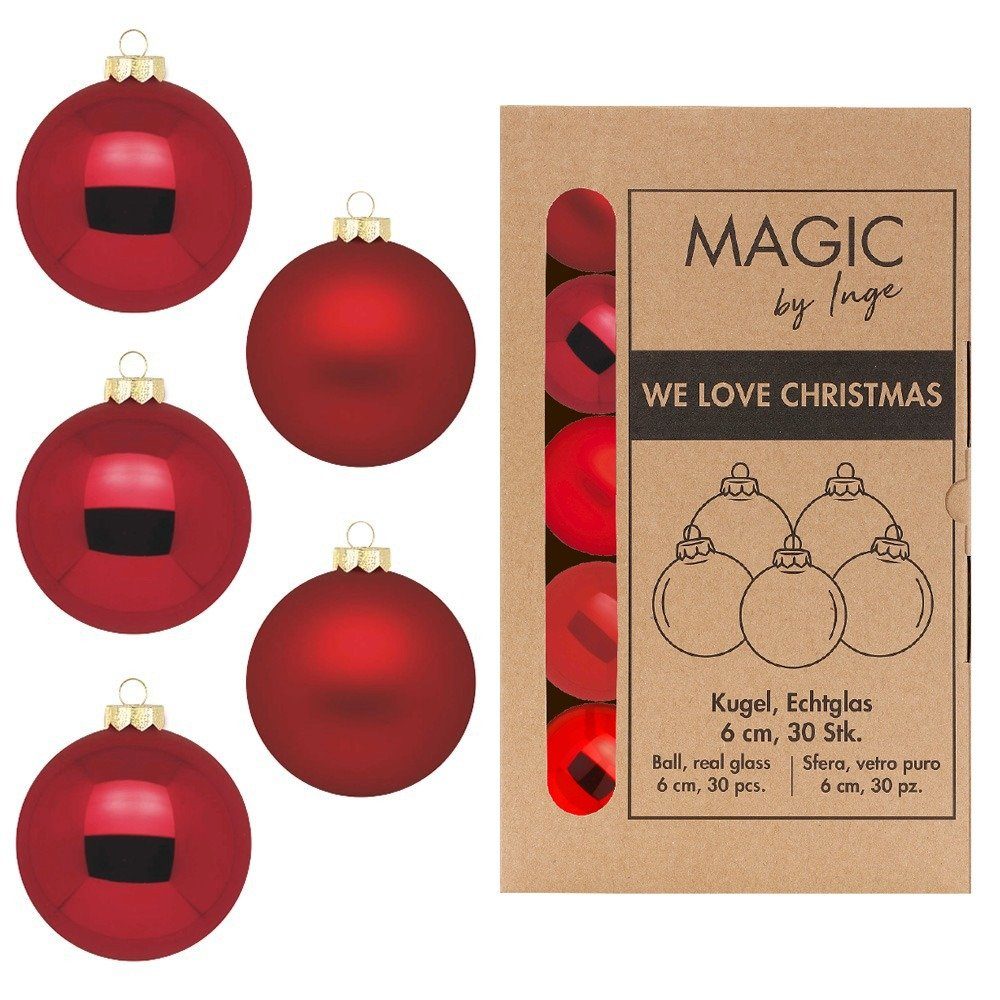 Glas Weihnachtskugeln - 30 6cm MAGIC Ochsenblut Stück Weihnachtsbaumkugel, Inge by
