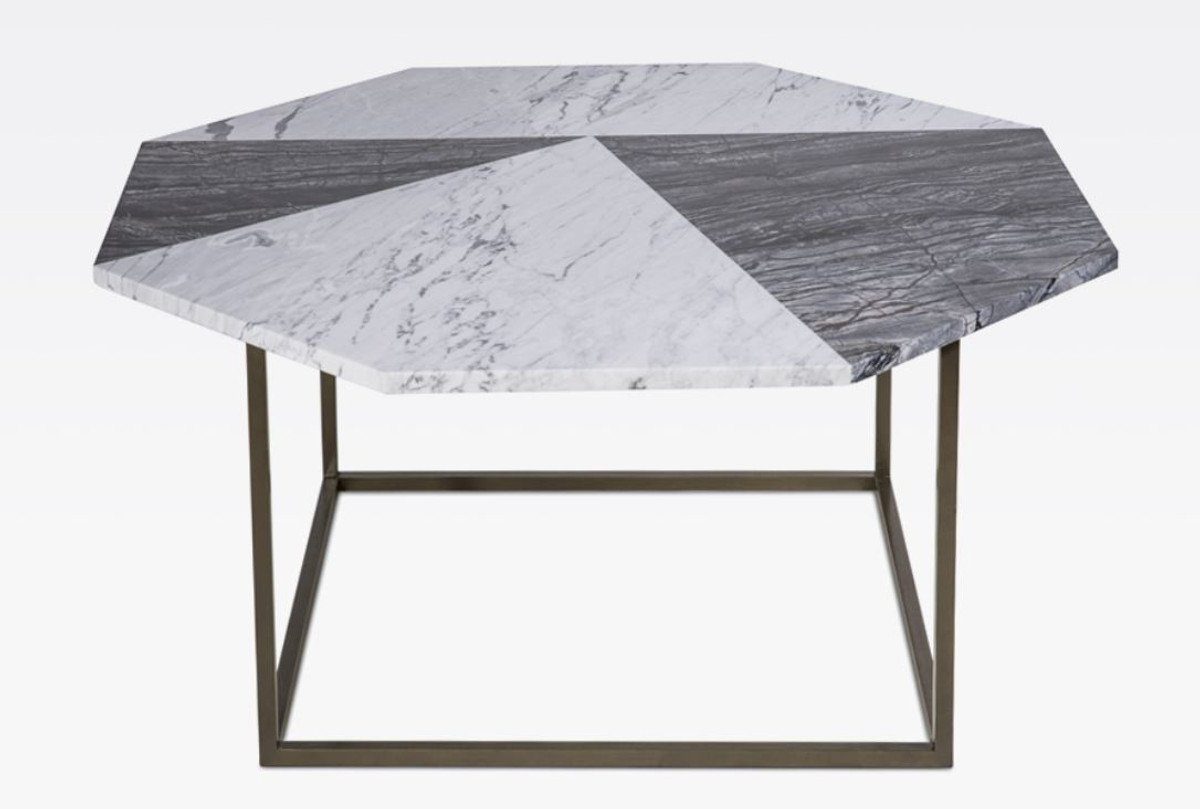8-eckiger Carrara Möbel 90 - Moderner cm Wohnzimmertisch Casa Couchtisch x mit Marmorplatte / Weiß Couchtisch Schwarz 90 Luxus x Padrino 42 - H.