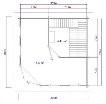 Finn Art Blockhaus Saunahaus Trontheim 48, BxTxH: 400 x 400 x 298 cm, 40 mm, Outdoor Gartensauna, ohne Ofen mit Vorraum