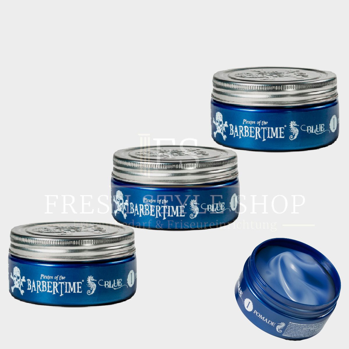 BARBERTIME Haarwachs 3x Haarpomade Hair Pomade Styling Pomade 150ml Blue, 3-tlg.
