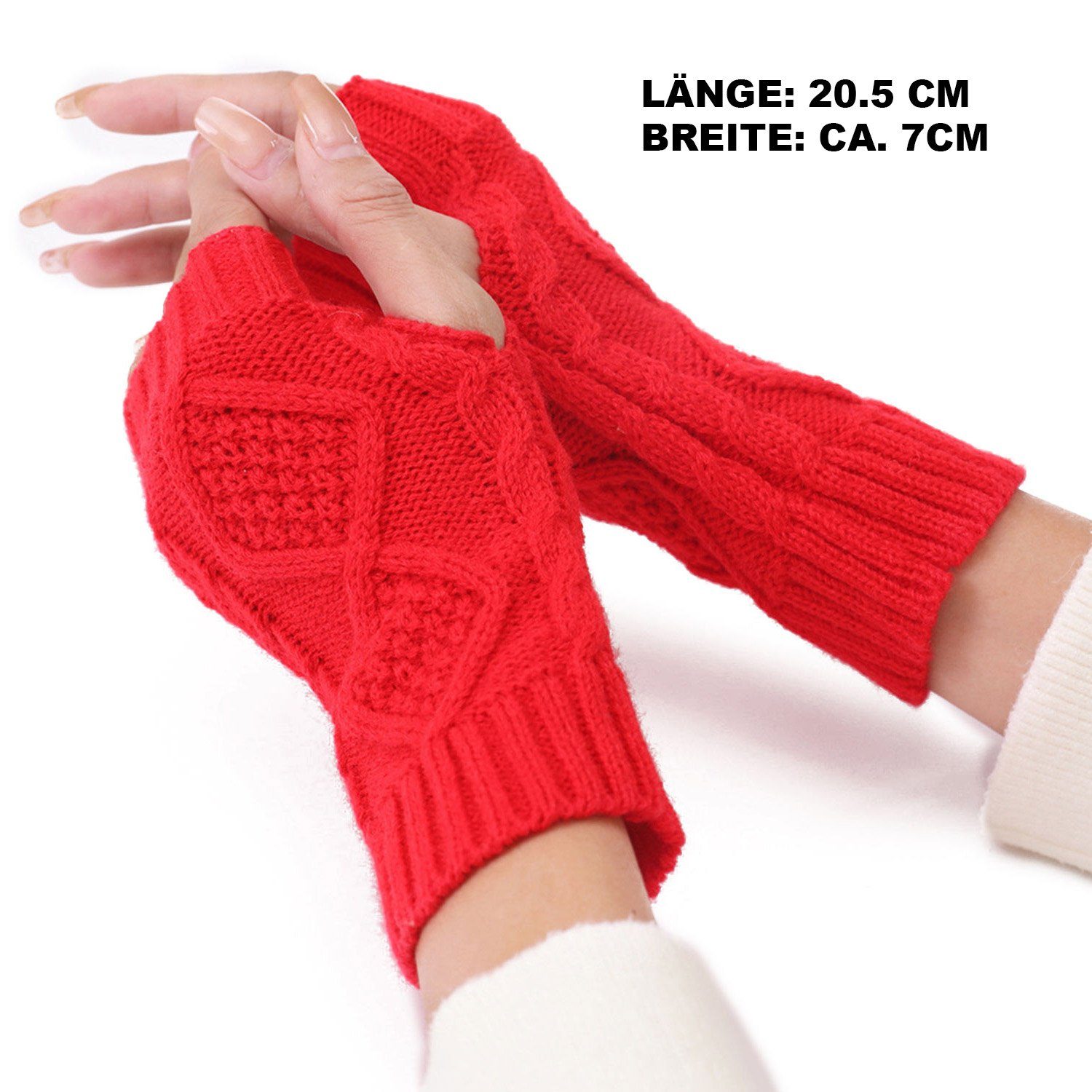 MAGICSHE Strickhandschuhe Fingerlose Gestrickte Damen Beige Winter Wärmer Handschuhe