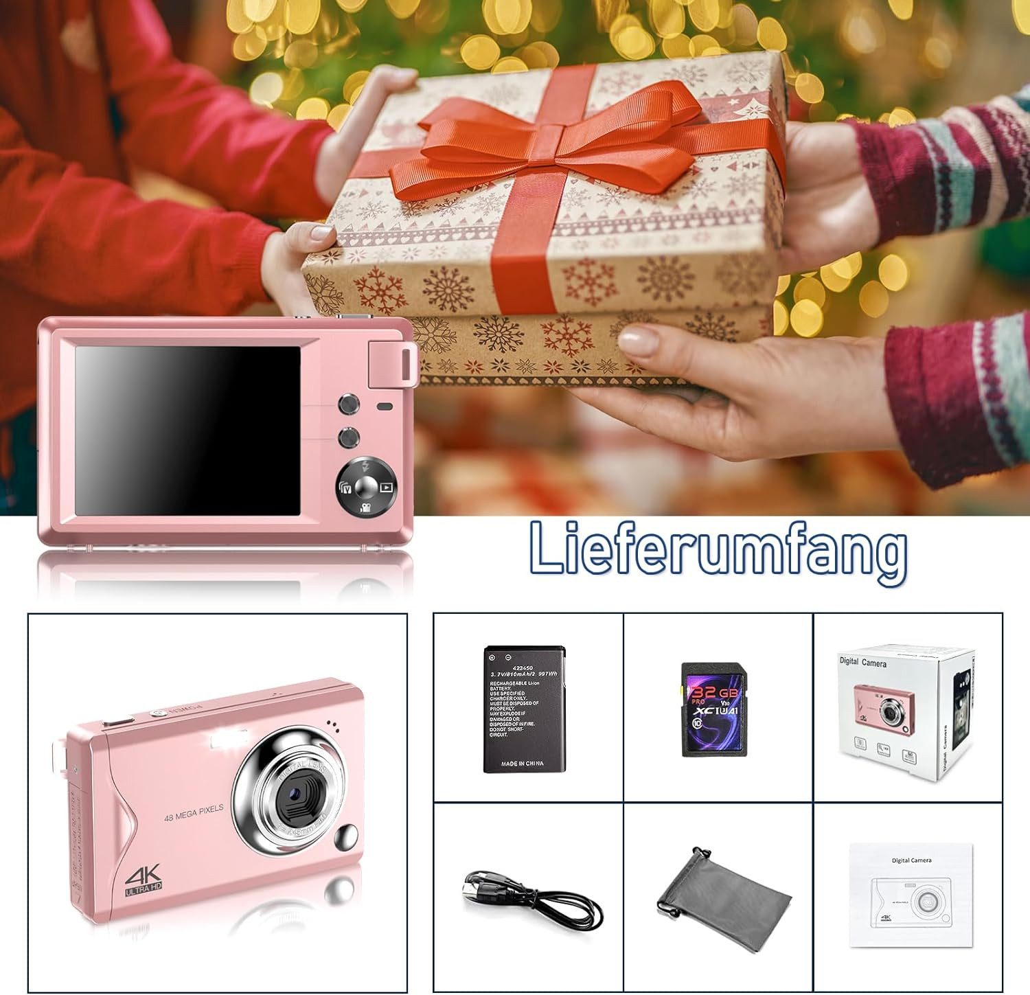 Fine Life Pro Kompaktkamera (48 MP, 16x Digitalzoom, Elektronischer Bildstabilisator, 4K HD 1080P Fotokam)