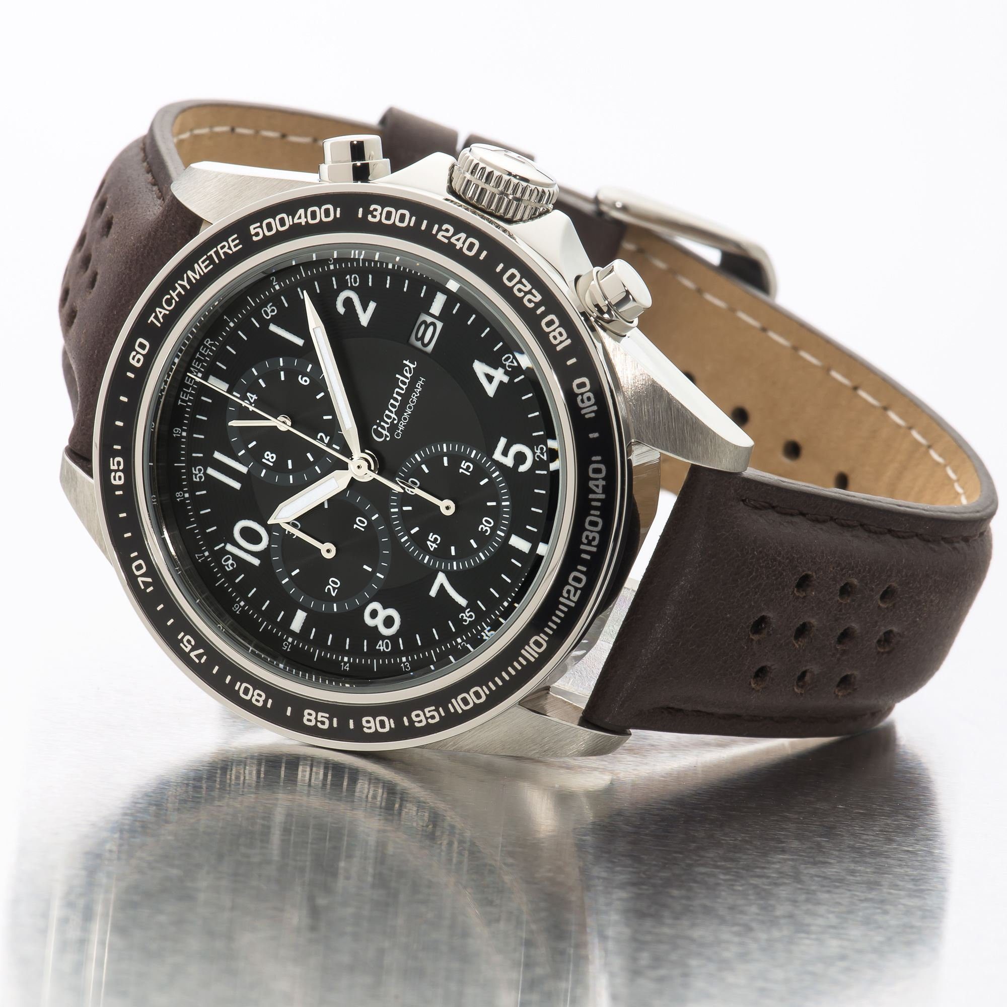 Gigandet Chronograph Racetrack, Mineralglas, Chronograph, Datumsanzeige, 24-Std. Anzeige, Tachymeter