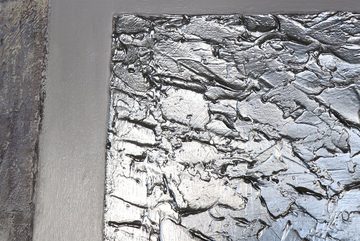 YS-Art Gemälde Perfekte Stabilität, Leinwand Bild Handgemalt Silber Weiß Quadrat mit Rahmen