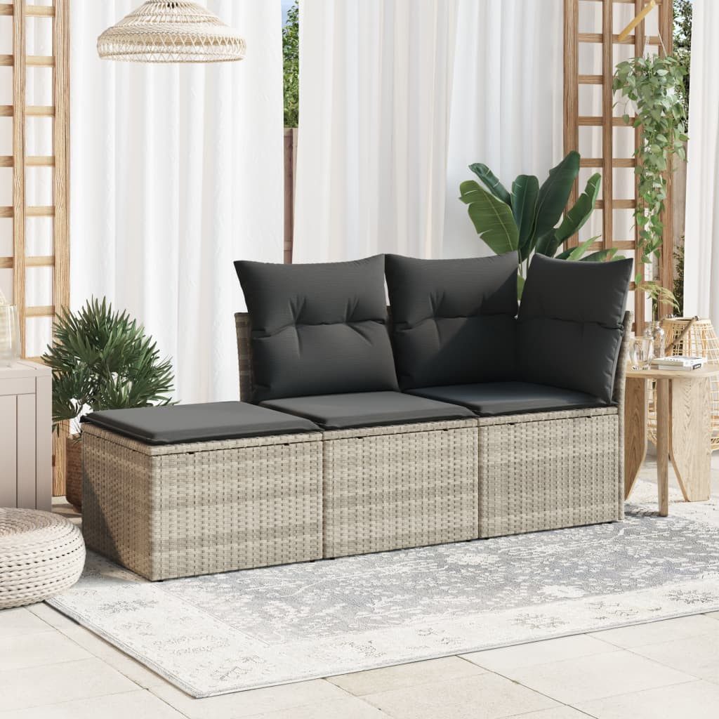 vidaXL Hocker Gartenhocker mit Kissen Hellgrau 55x55x37 cm Poly Rattan (1 St)